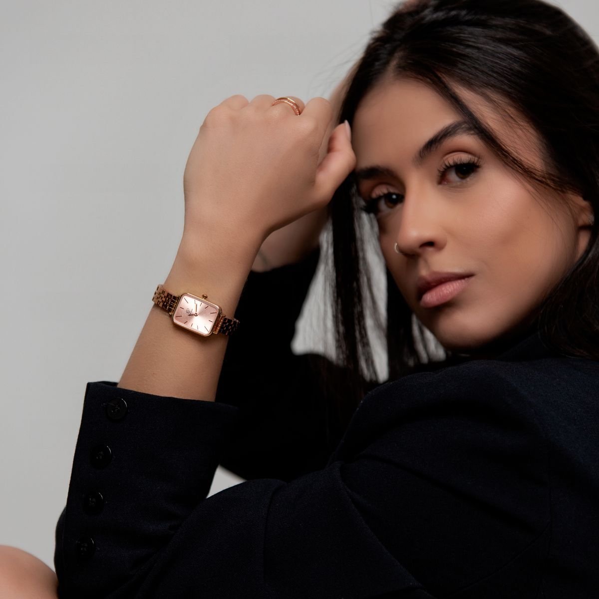 Relogio Feminino Quadrado Elegante Delicado Rose New Port Rosê Gold 2