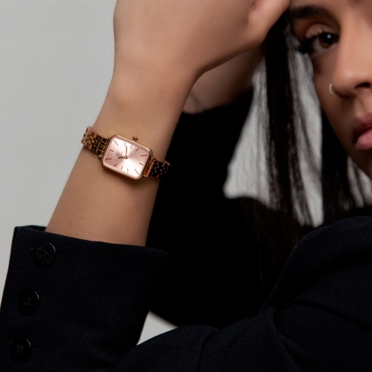 Relogio Feminino Quadrado Elegante Delicado Rose New Port Rosê Gold 4