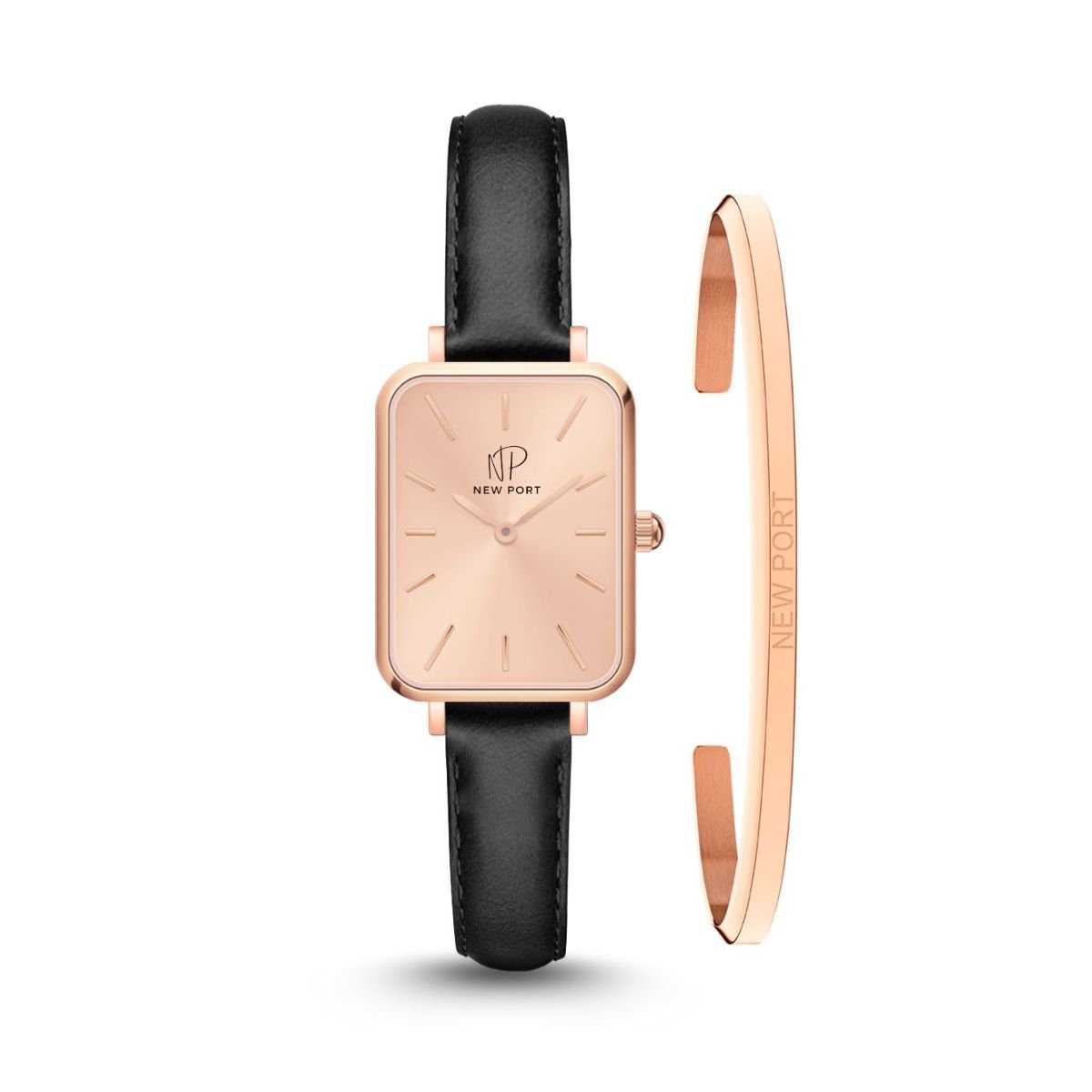 Relogio Feminino Quadrado Rose Casual New Port Com Bracelete