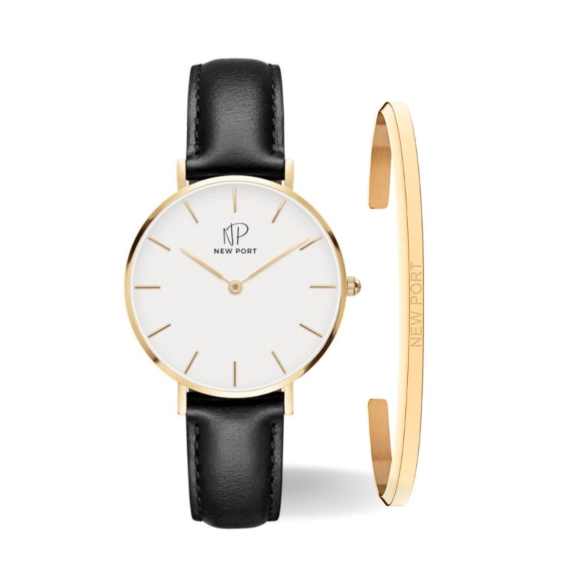 Kit Relogio Feminino Dourado Elegante New Port 32mm Com Bracelete