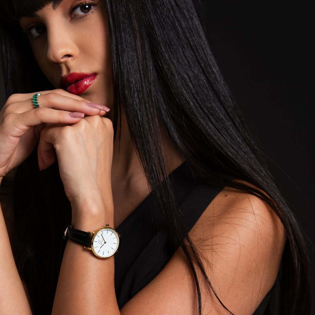 Kit Relogio Feminino Dourado Elegante New Port 32mm Com Bracelete Preto/Dourado 5