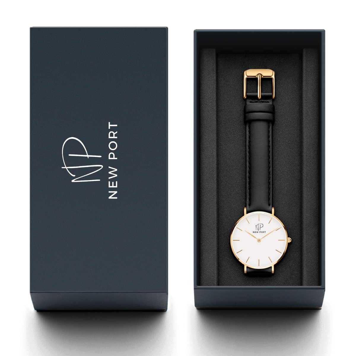 Kit Relogio Feminino Dourado Elegante New Port 32mm Com Bracelete Preto/Dourado 8