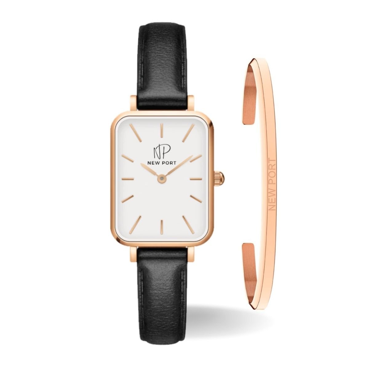 Relogio Feminino Quadrado Analogico New Port Rose + Bracelete Ajustavel