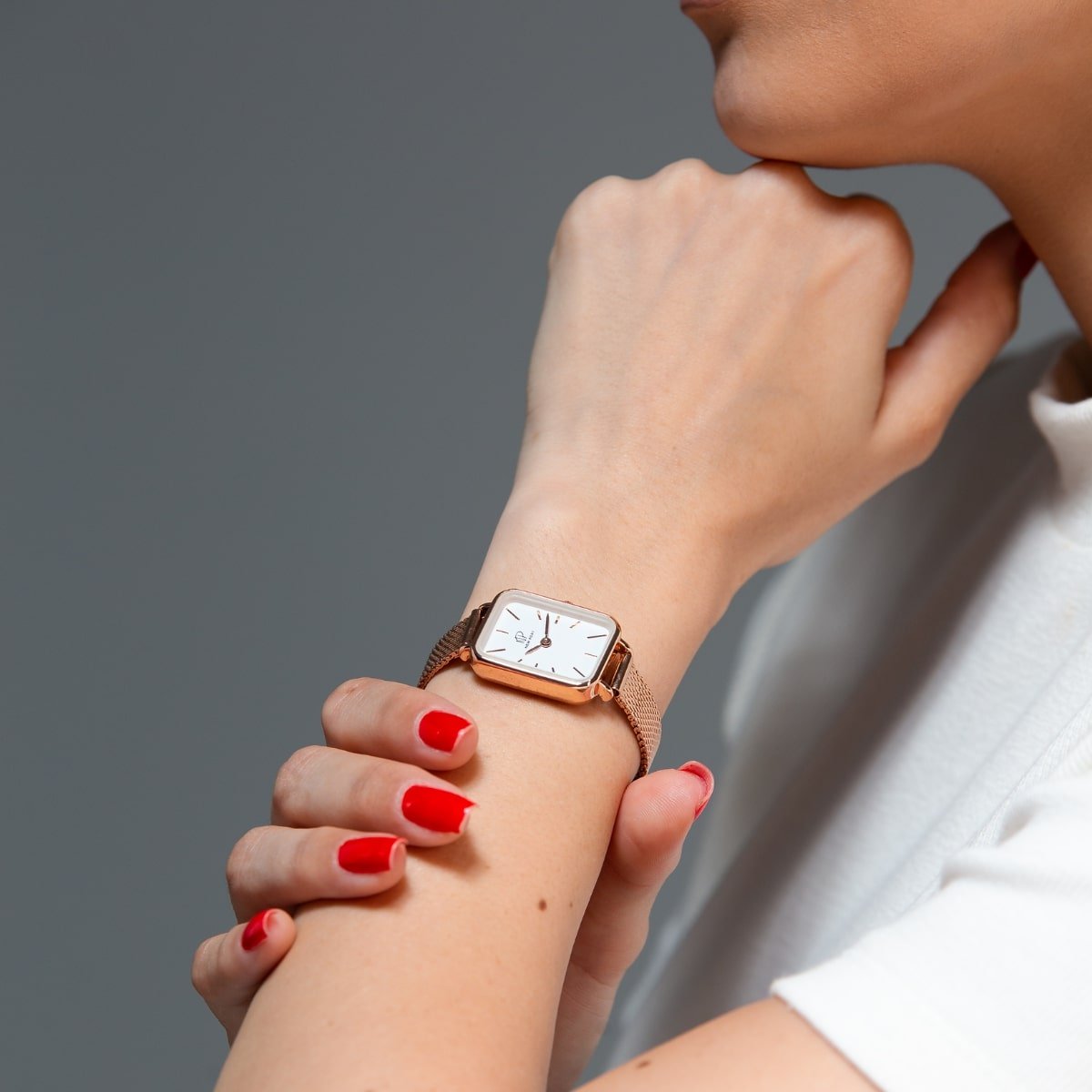 Relogio Feminino Quadrado Casual New Port Rose + Bracelete Ajustavel Rosa 2