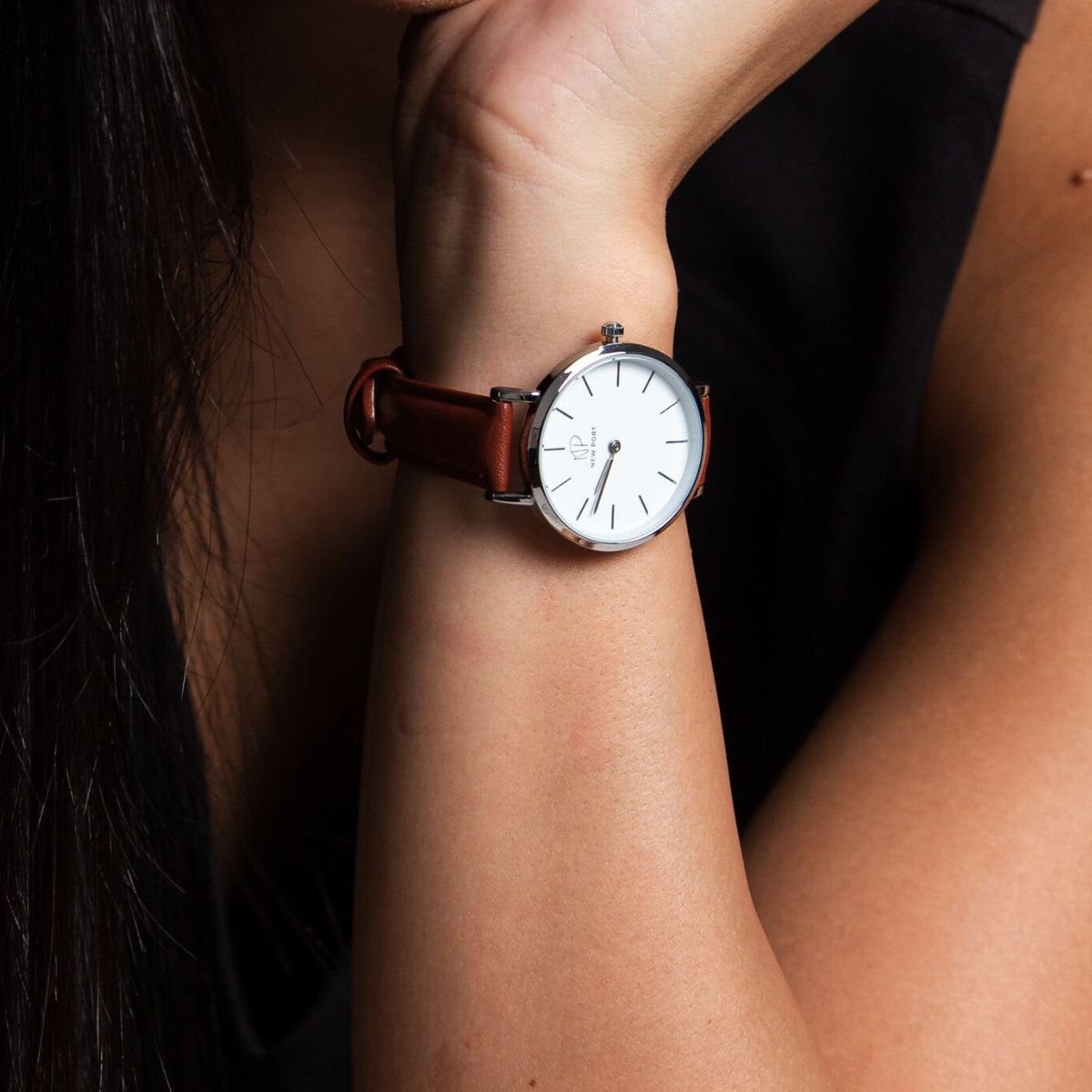 Relogio Feminino Marrom Elegante New Port 32mm Com Bracelete Prata/Marrom 2