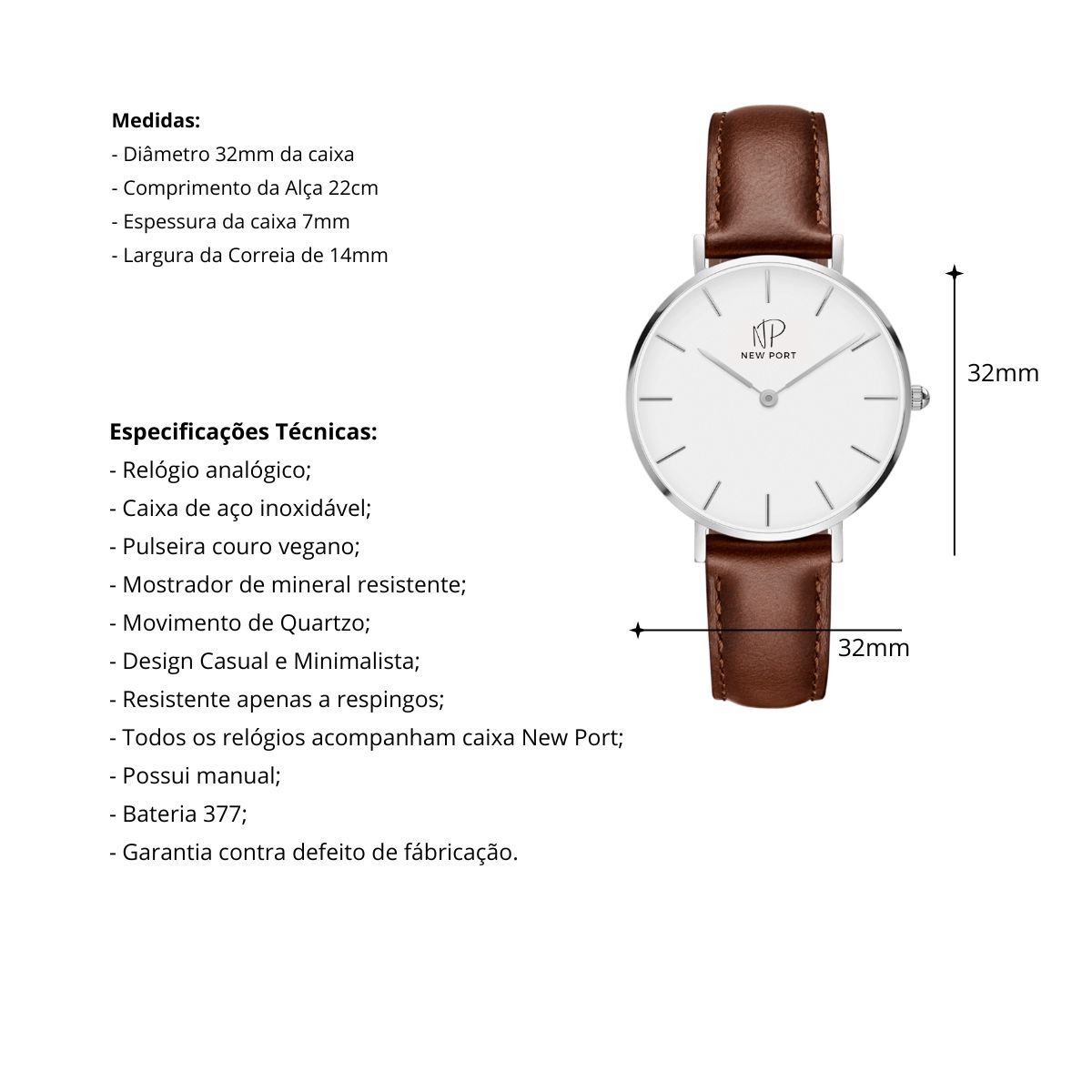 Relogio Feminino Marrom Elegante New Port 32mm Com Bracelete Prata/Marrom 4