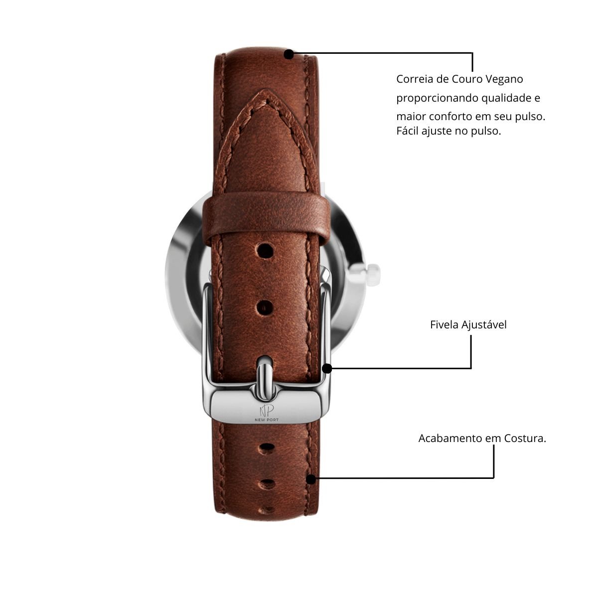 Relogio Feminino Marrom Elegante New Port 32mm Com Bracelete Prata/Marrom 7