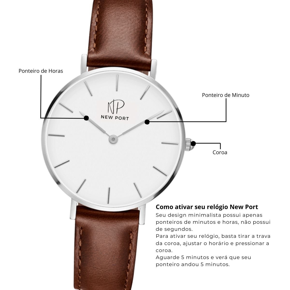 Relogio Feminino Marrom Elegante New Port 32mm Com Bracelete Prata/Marrom 8