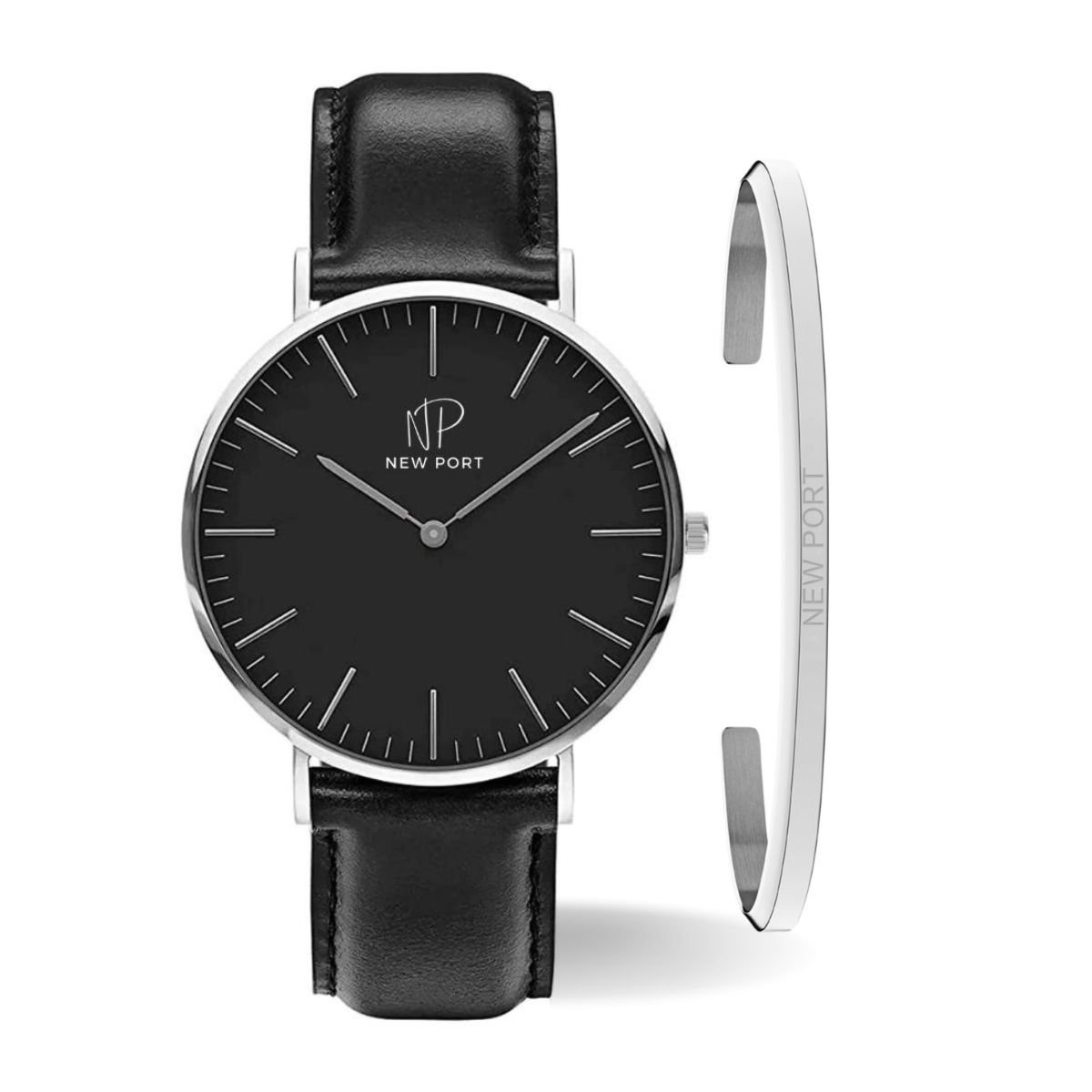 Relogio Feminino Preto Casual New Port 40mm Com Bracelete