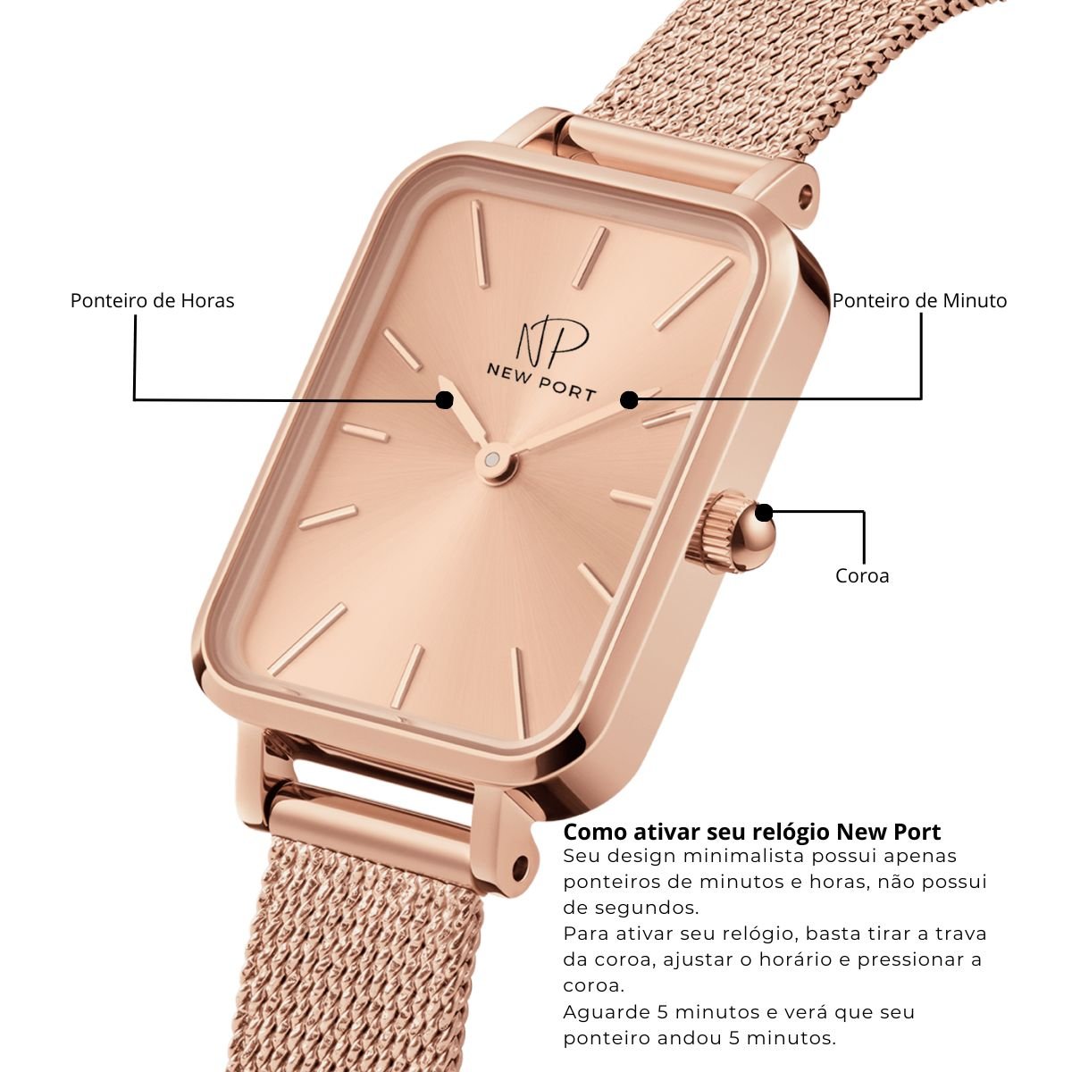 Relogio Feminino Quadrado Elegante Vermont Full Rose + Bracelete Ajustavel Rosa 10
