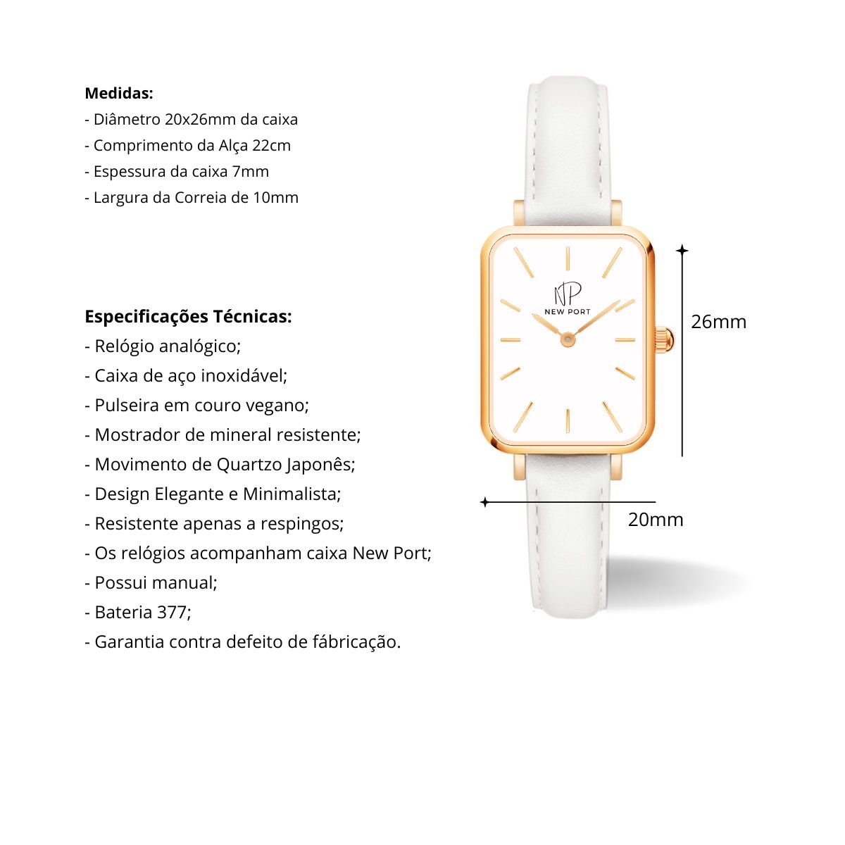 Relogio Feminino Quadrado Delicado Elegante Analogico New Port Dourado 3