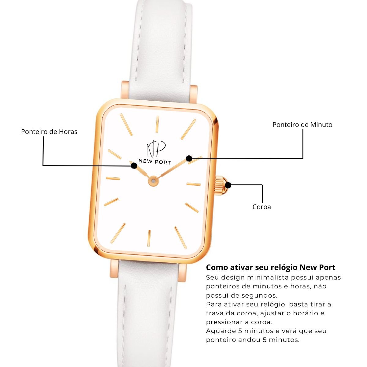 Relogio Feminino Quadrado Delicado Elegante Analogico New Port Dourado 5