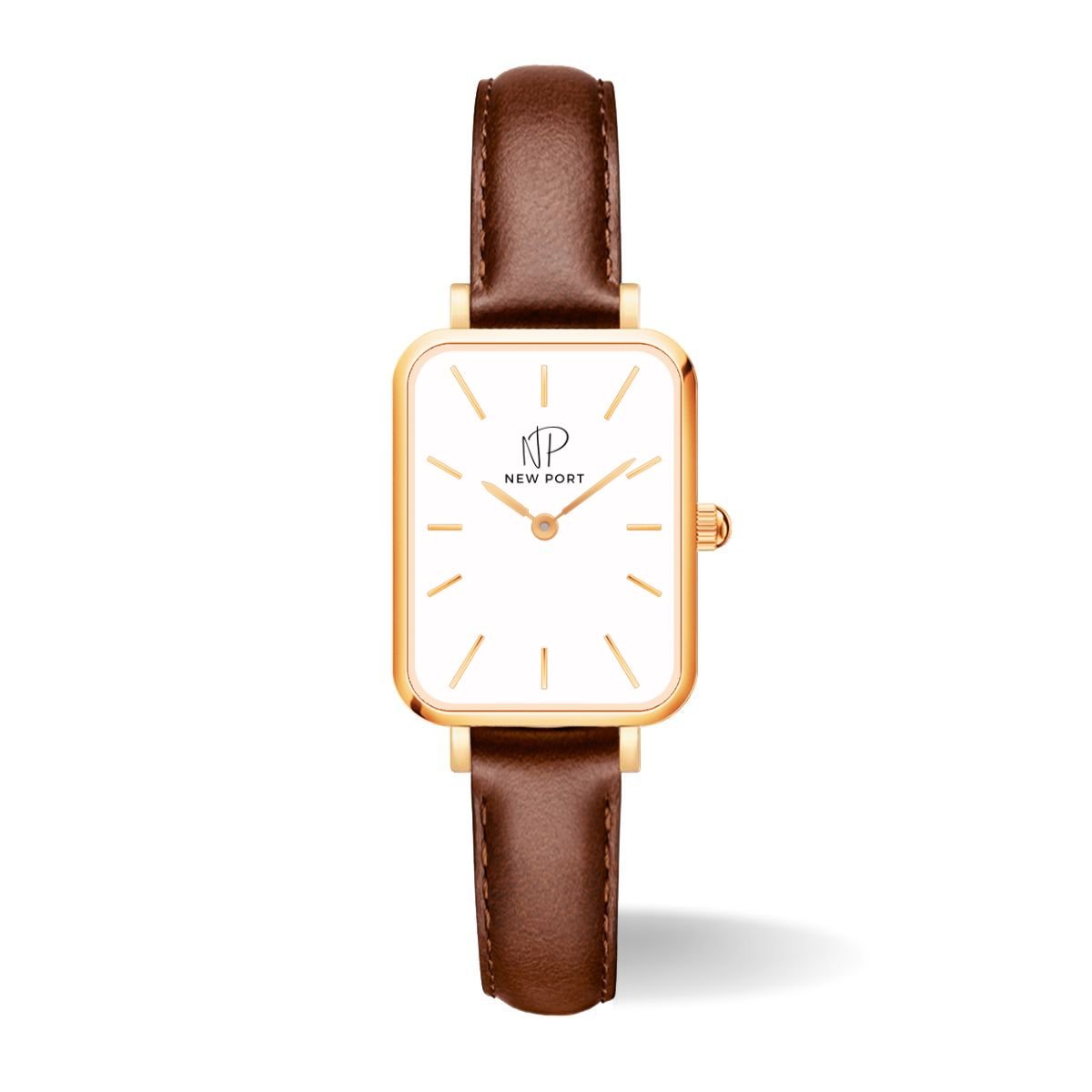 Relogio Feminino Quadrado Casual Classico Marrom New Port