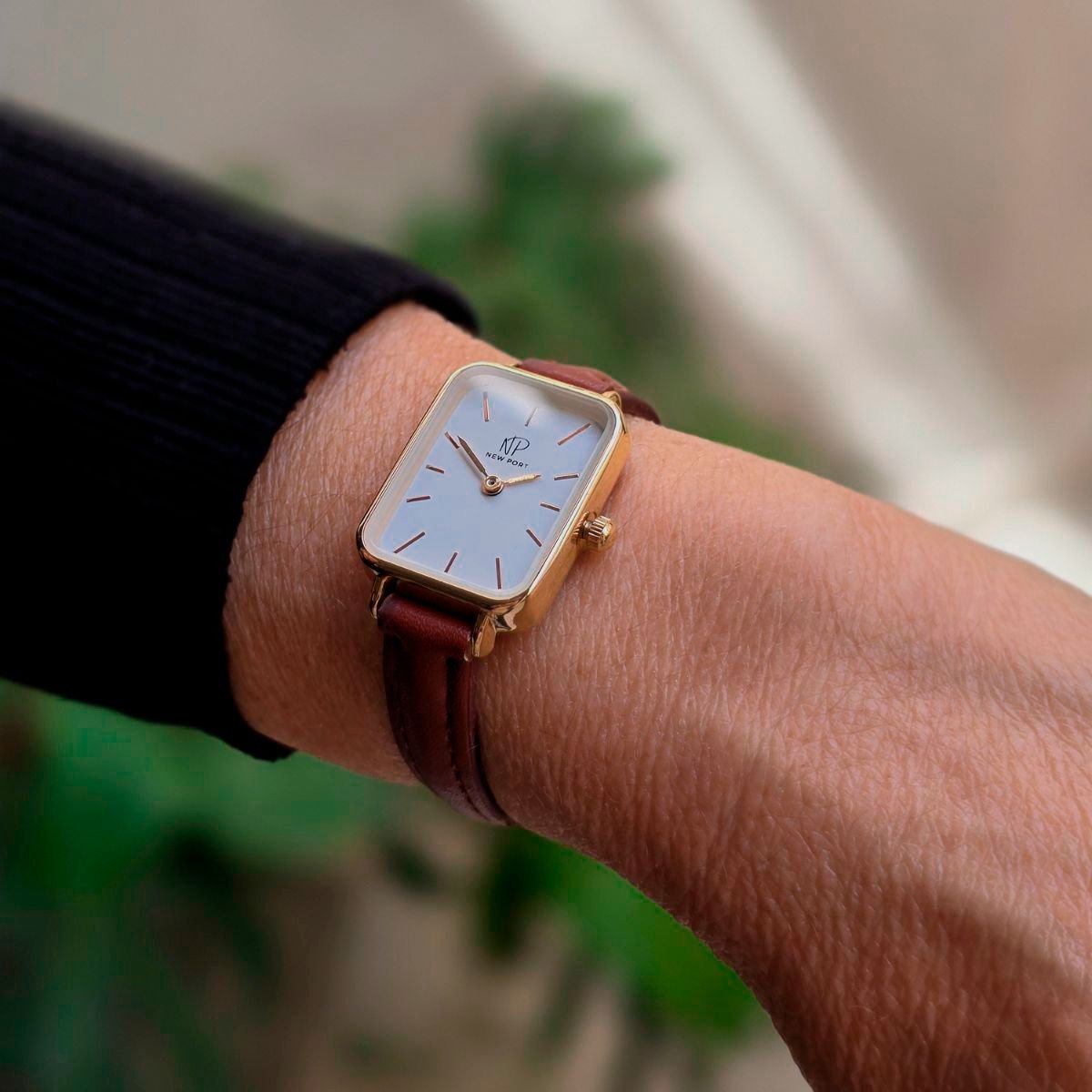 Relogio Feminino Quadrado Casual Classico Marrom New Port Marrom 2