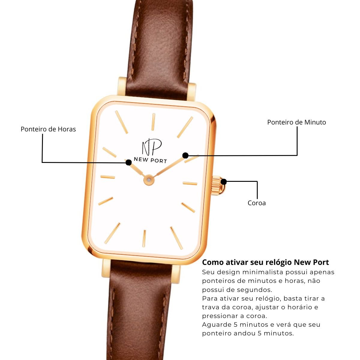 Relogio Feminino Quadrado Casual Classico Marrom New Port Marrom 4