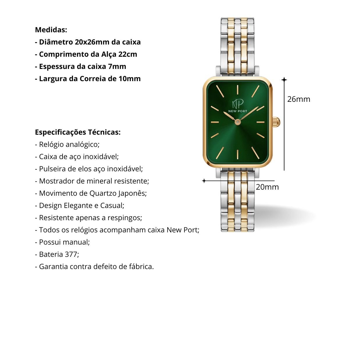 Relogio Feminino Quadrado Pulseira Bicolor Elegante + Bracelete Ajustavel Dourado 4