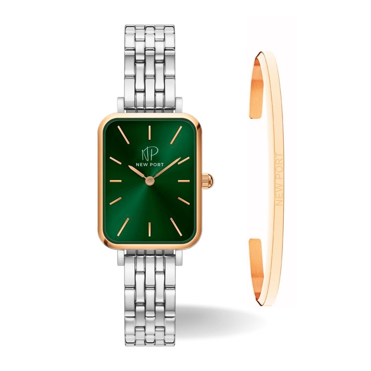 Relogio Feminino Quadrado Analogico Delicado New Port + Bracelete Ajustavel Prata 1