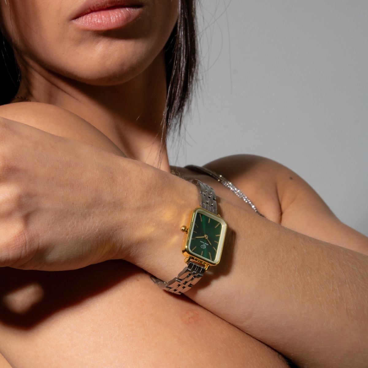 Relogio Feminino Quadrado Analogico Delicado New Port + Bracelete Ajustavel Prata 2