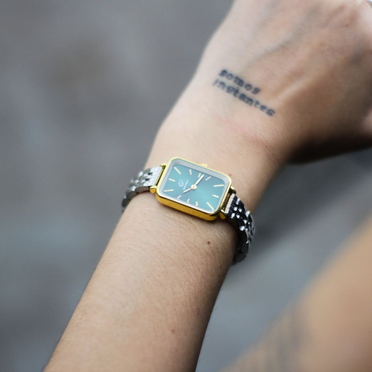 Relogio Feminino Quadrado Analogico Delicado New Port + Bracelete Ajustavel Prata 5
