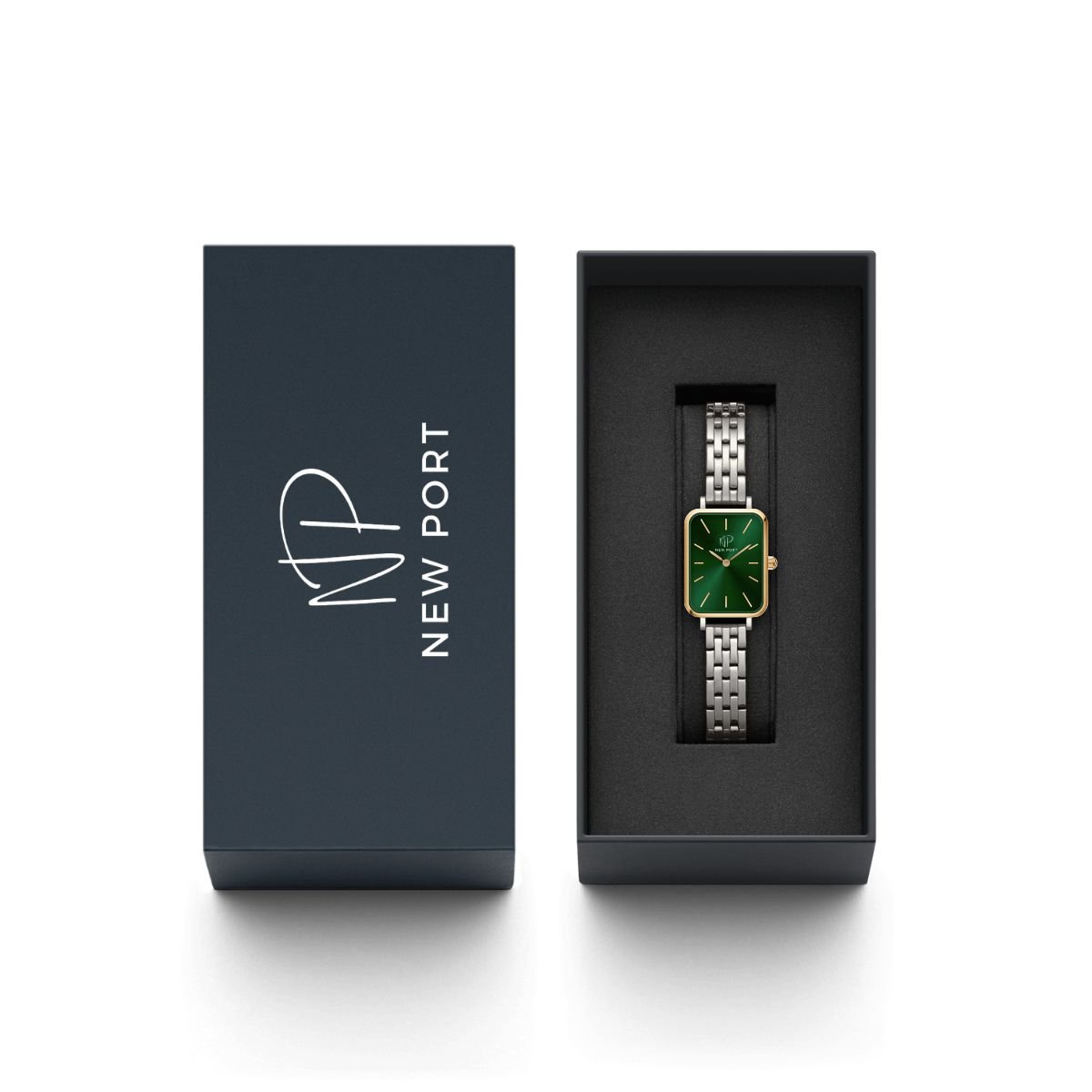 Relogio Feminino Quadrado Analogico Delicado New Port + Bracelete Ajustavel Prata 9