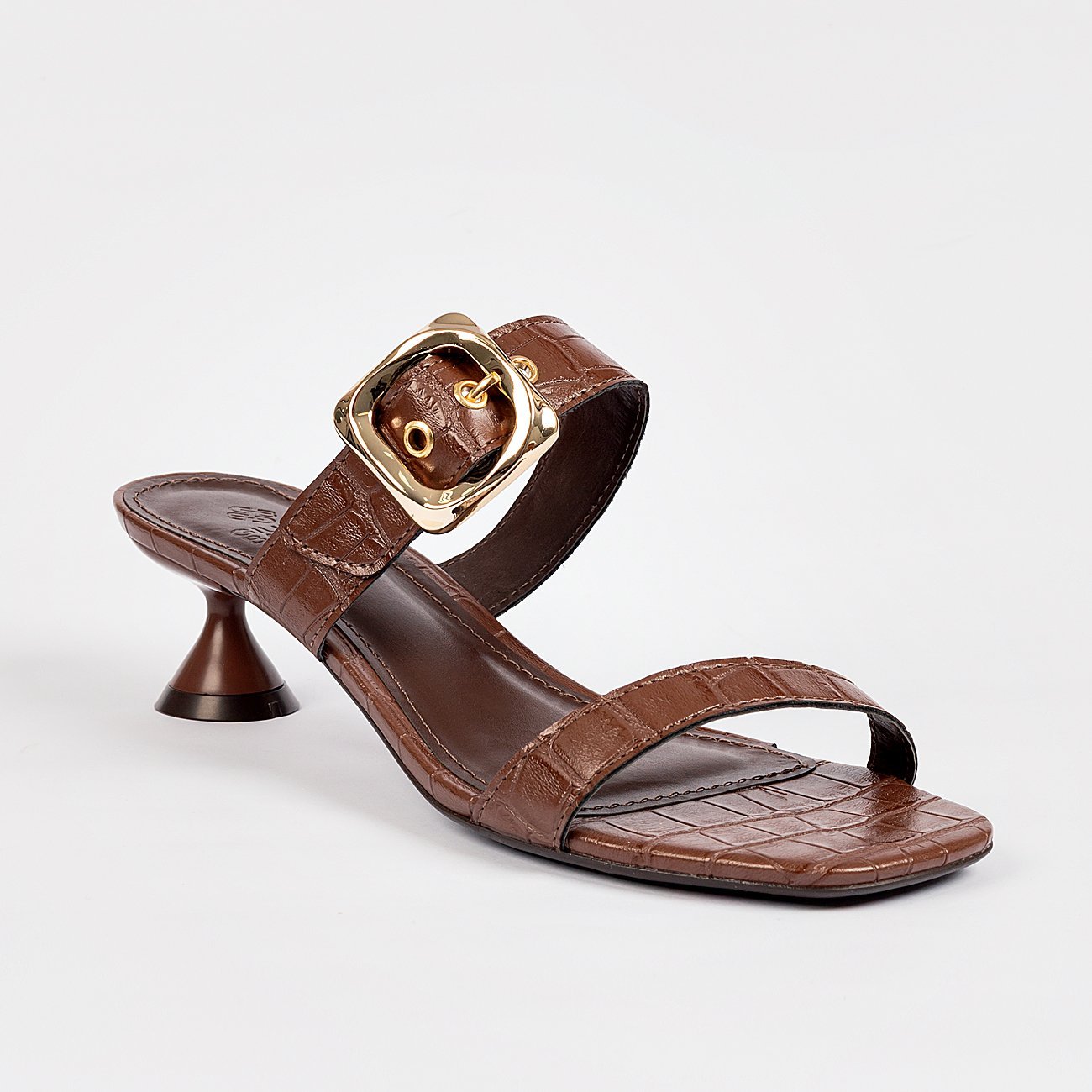 Sandália Salto Baixo Carol Croco Marrom 3