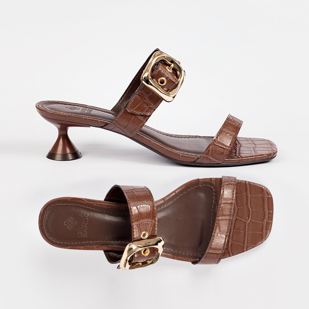 Sandália Salto Baixo Carol Croco Marrom 6
