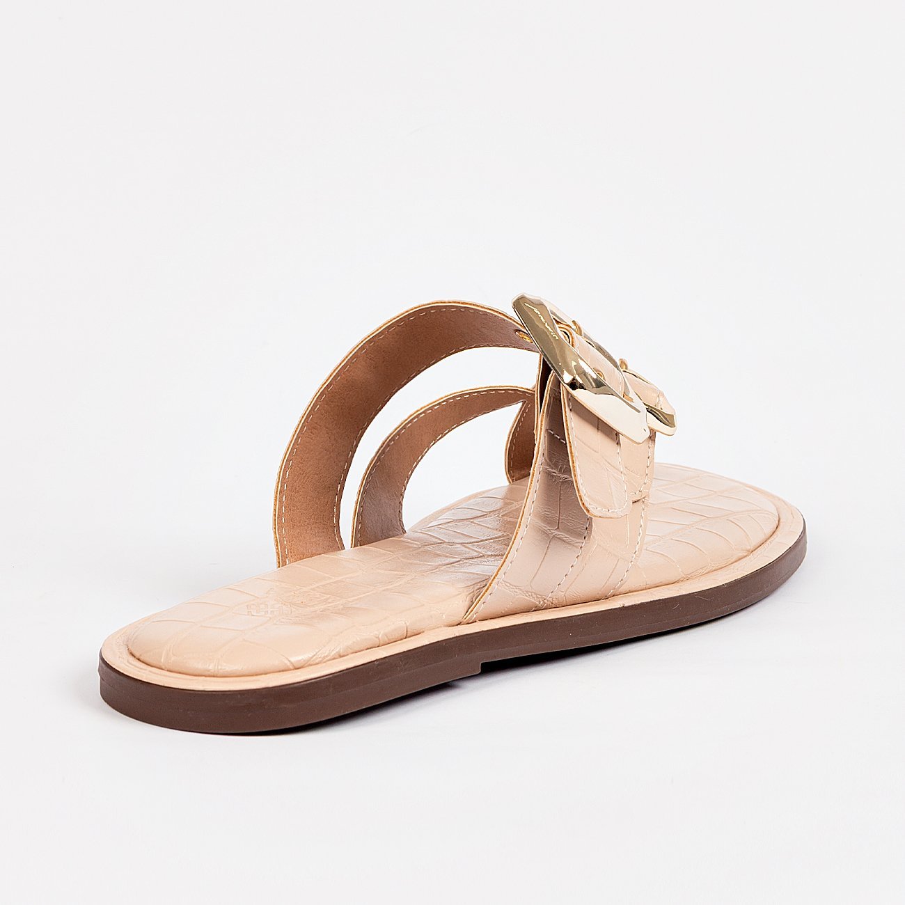 Sandália Rasteira Nancy Croco Bege 4