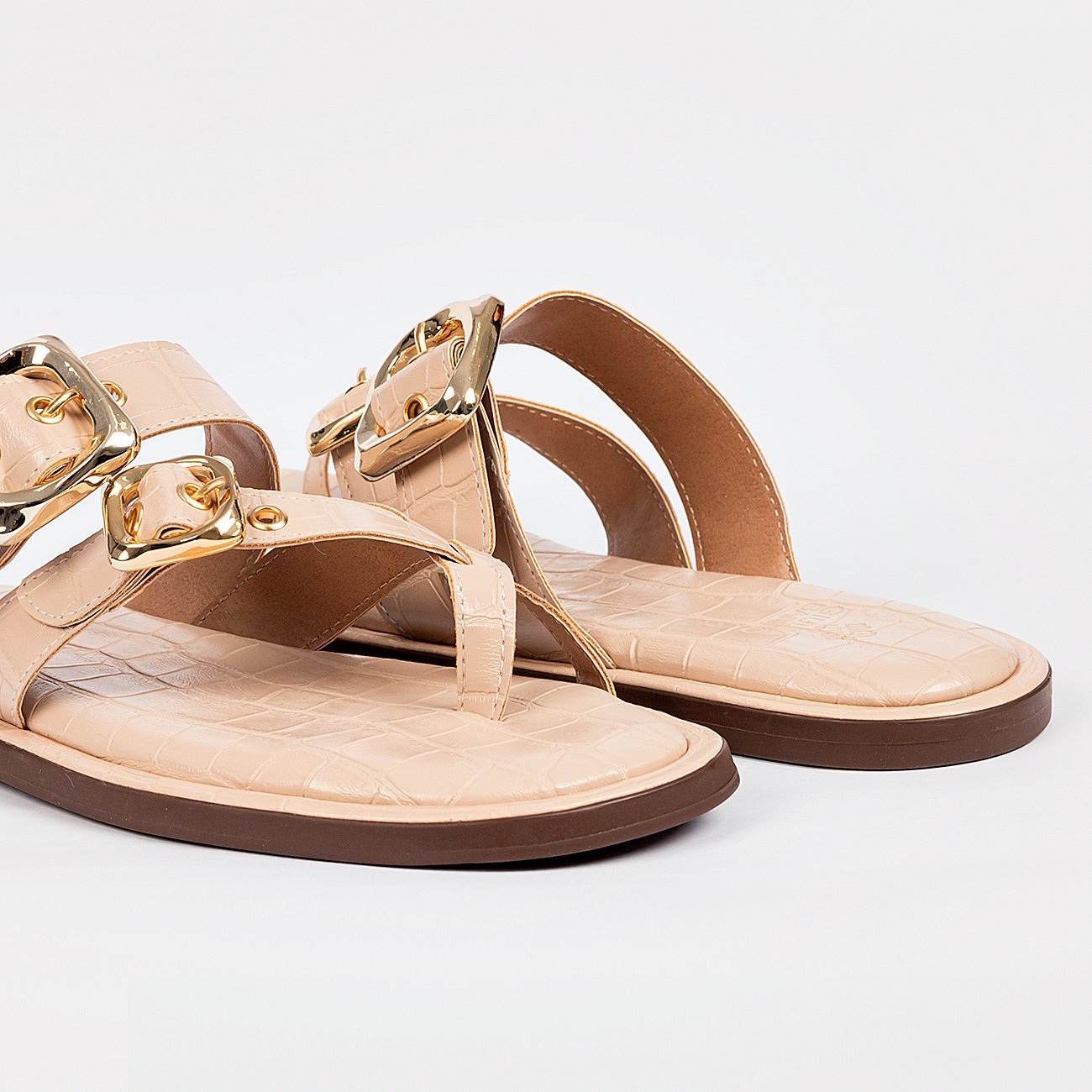 Sandália Rasteira Nancy Croco Bege 5