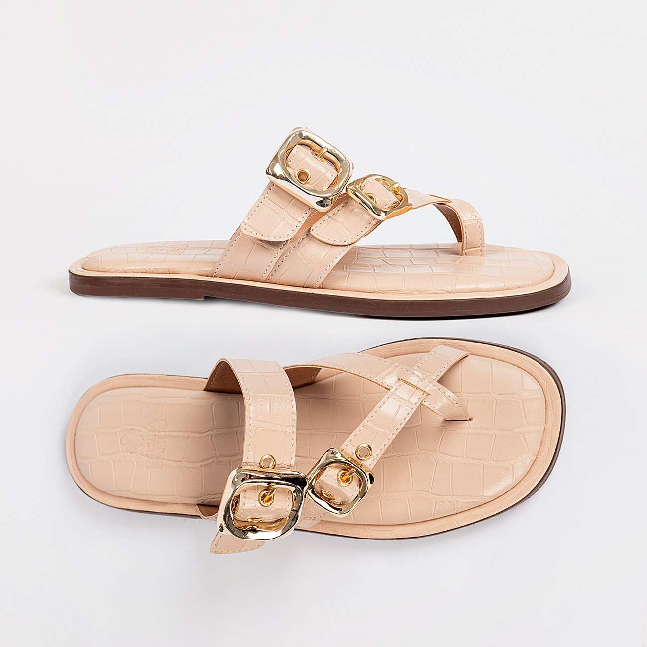 Sandália Rasteira Nancy Croco Bege 6
