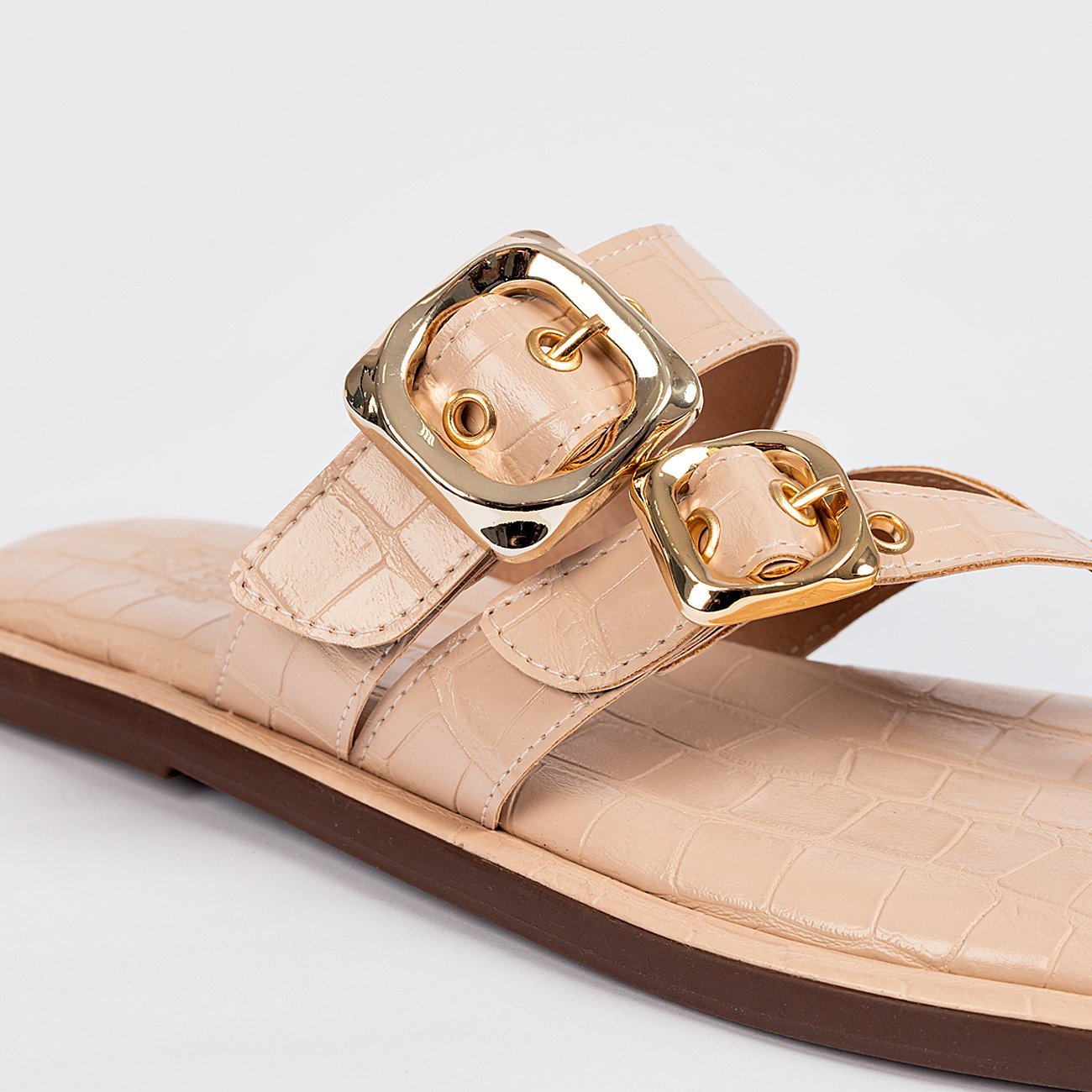 Sandália Rasteira Nancy Croco Bege 7