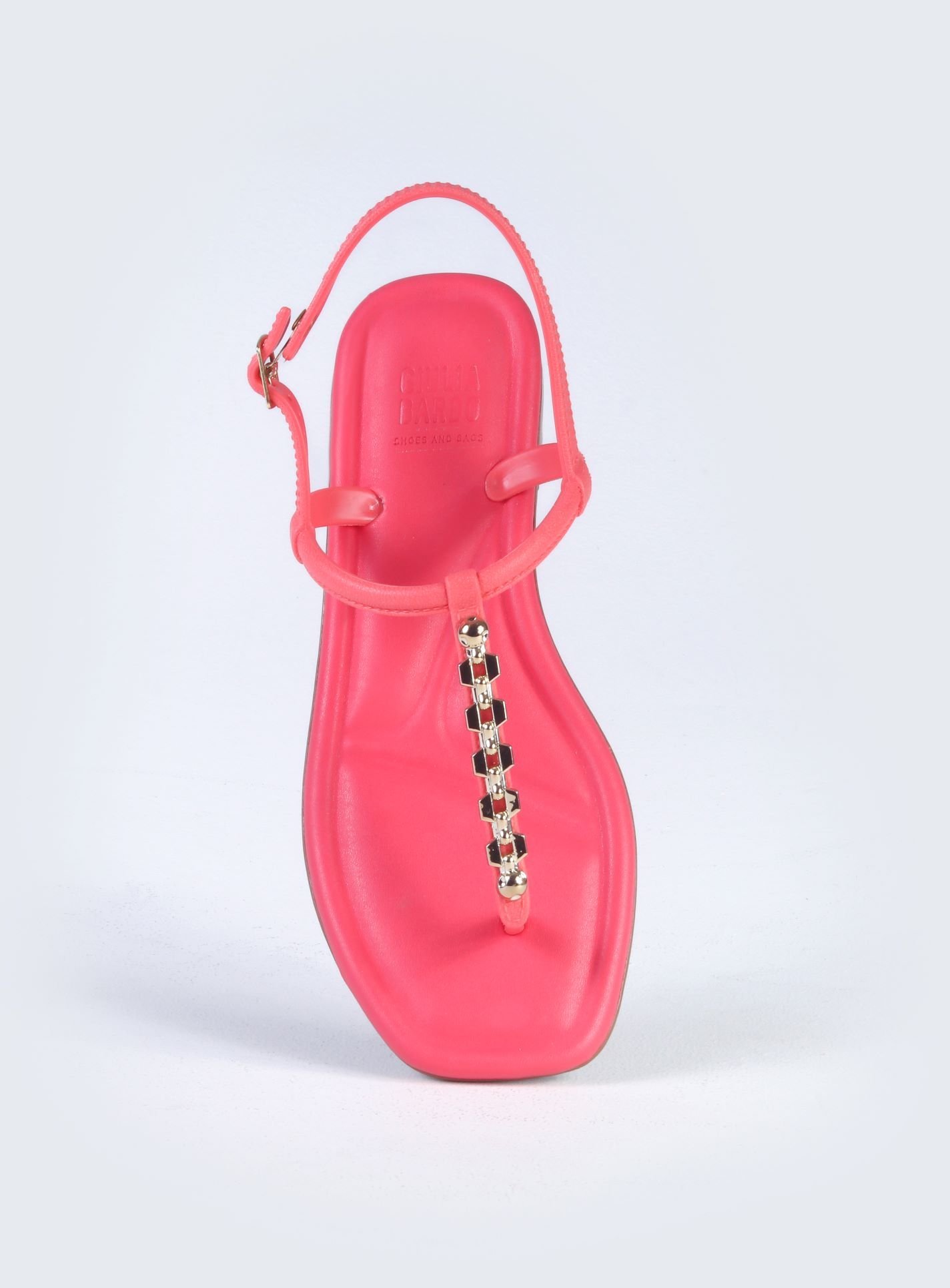 Sandália rasteira com enfeite corrente Rosa 2