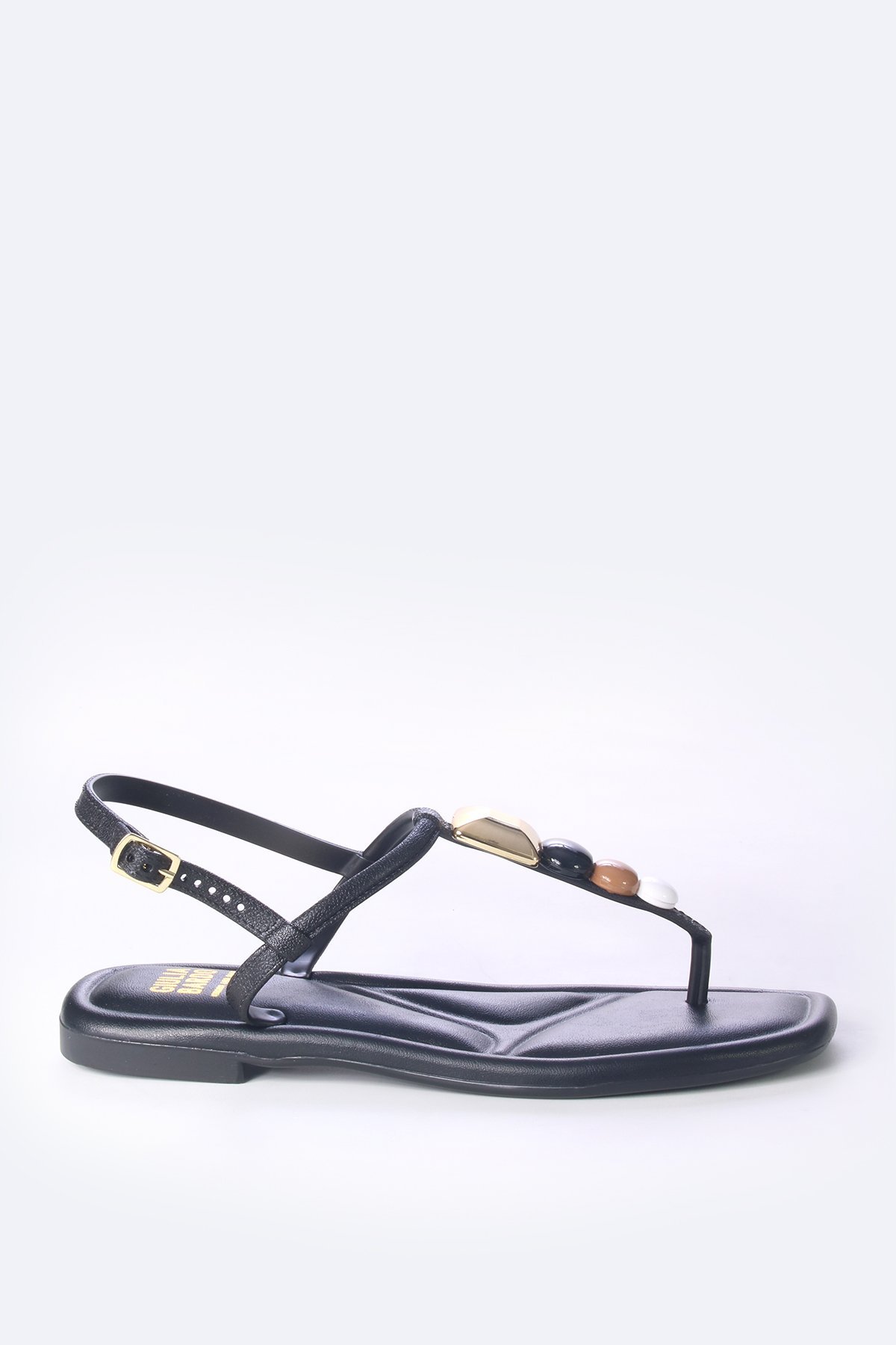 Sandália rasteira com enfeite multicolorido Preto 1