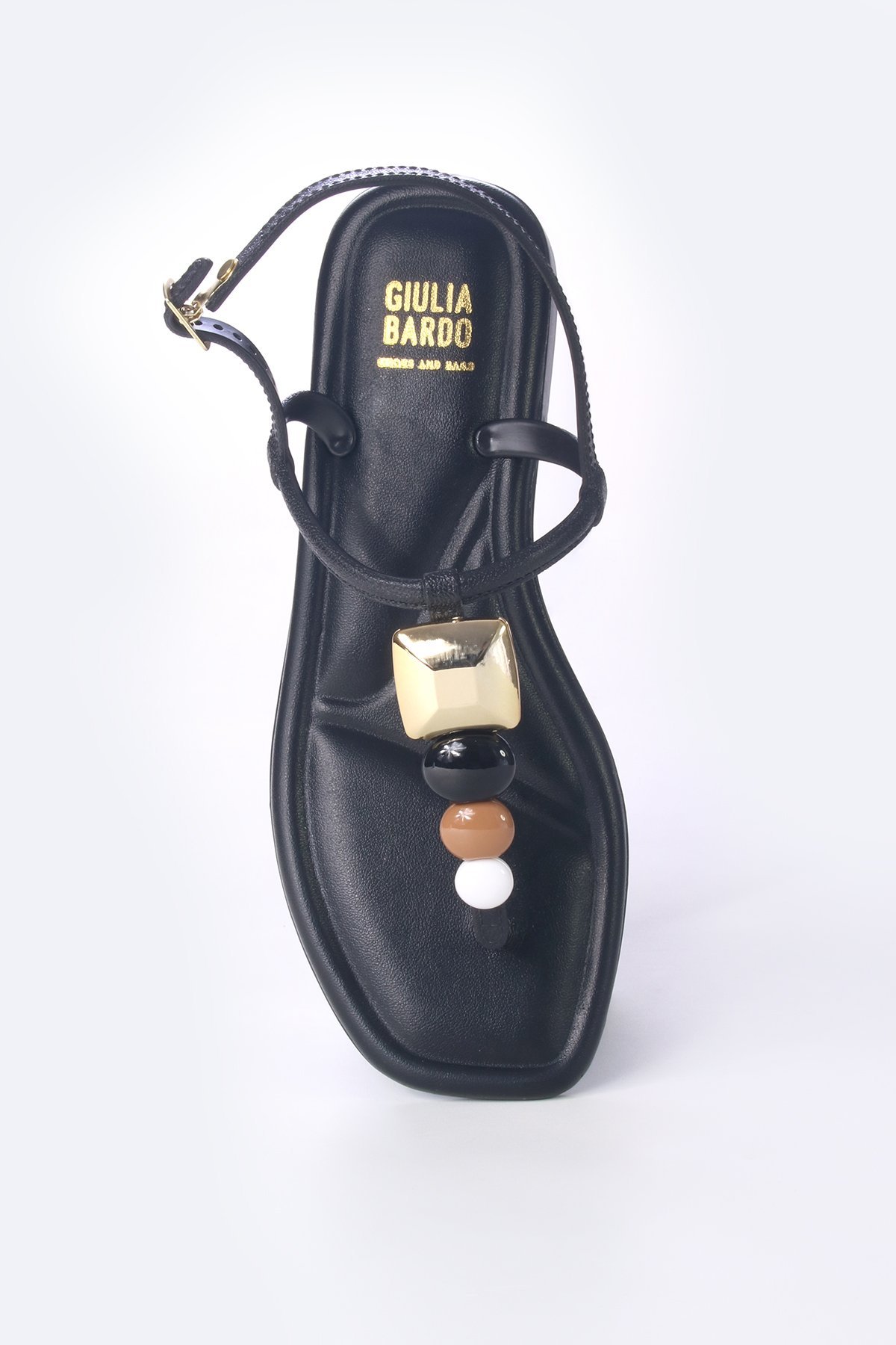 Sandália rasteira com enfeite multicolorido Preto 4