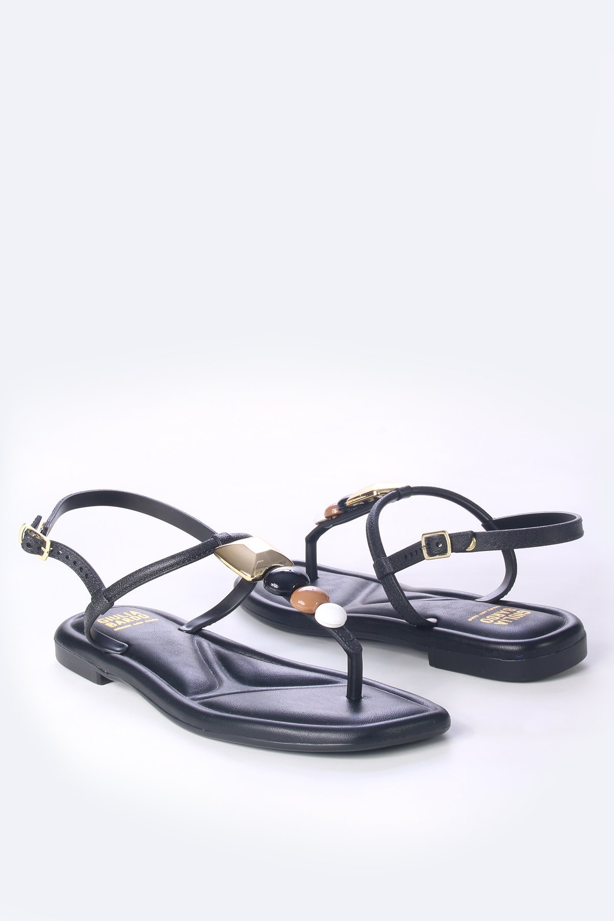 Sandália rasteira com enfeite multicolorido Preto 5