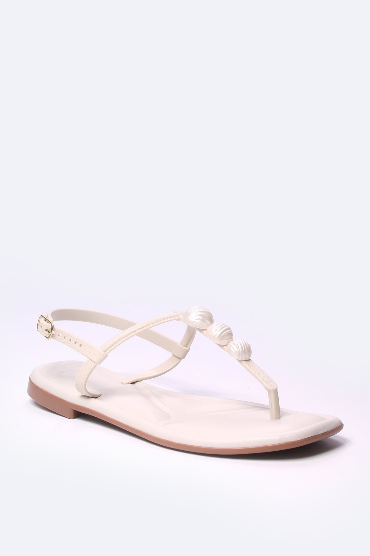 Sandália rasteira com enfeite de pérola Branco 2