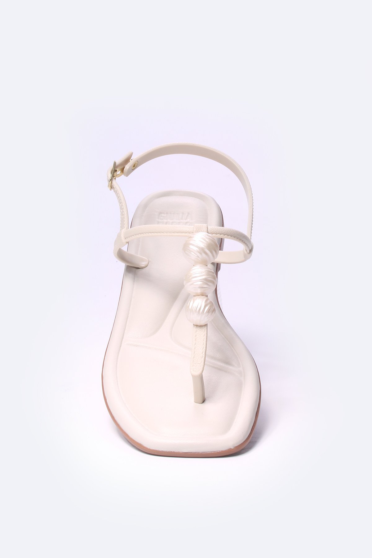 Sandália rasteira com enfeite de pérola Branco 3