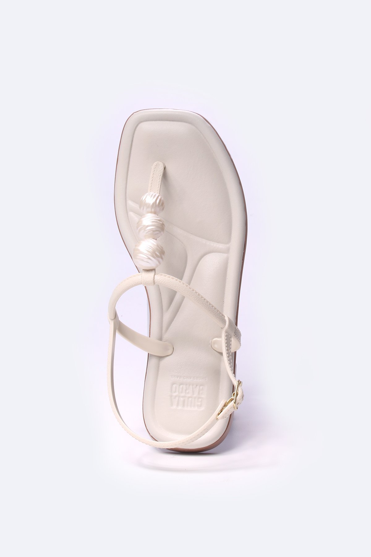 Sandália rasteira com enfeite de pérola Branco 4