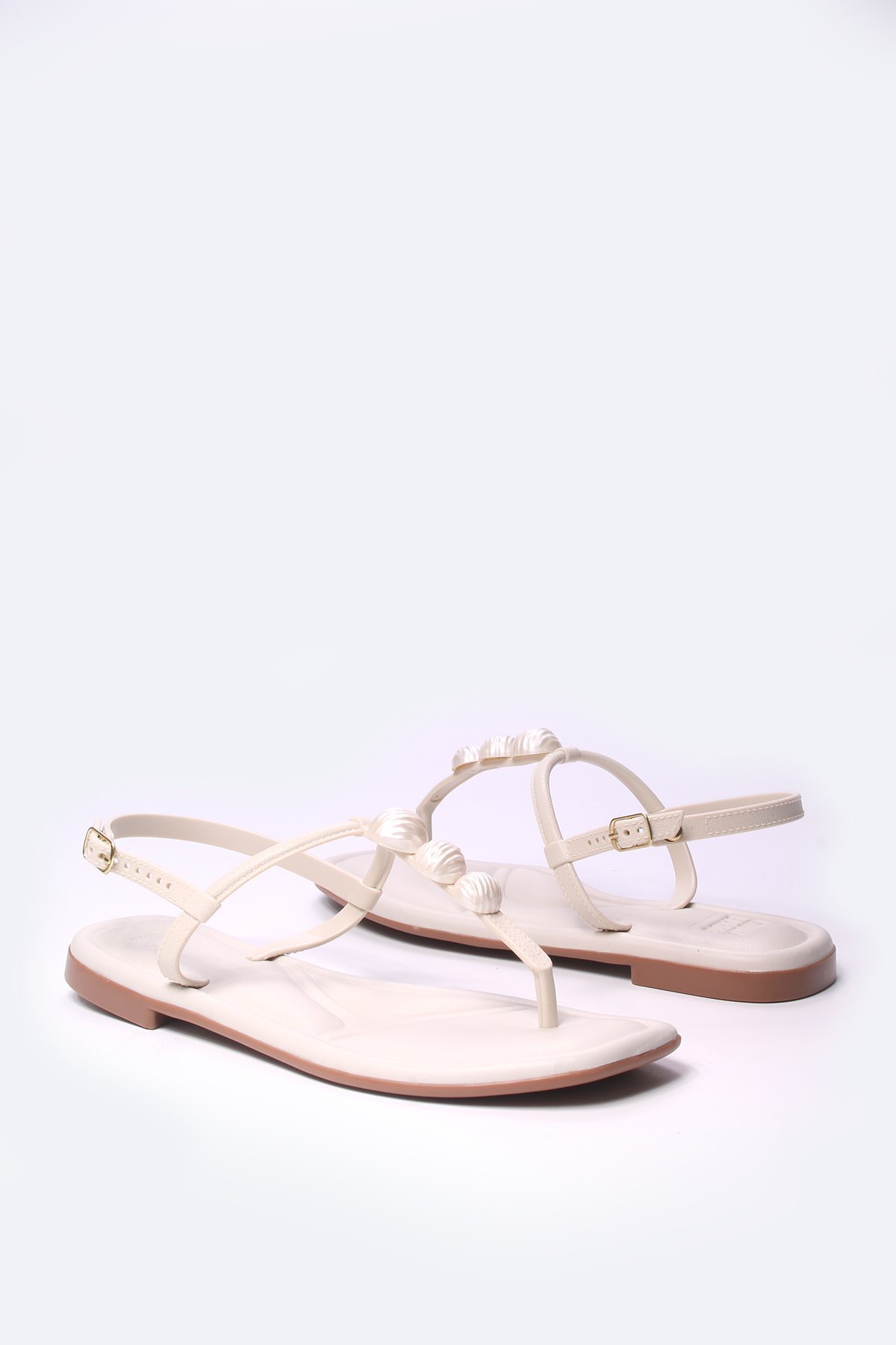 Sandália rasteira com enfeite de pérola Branco 5