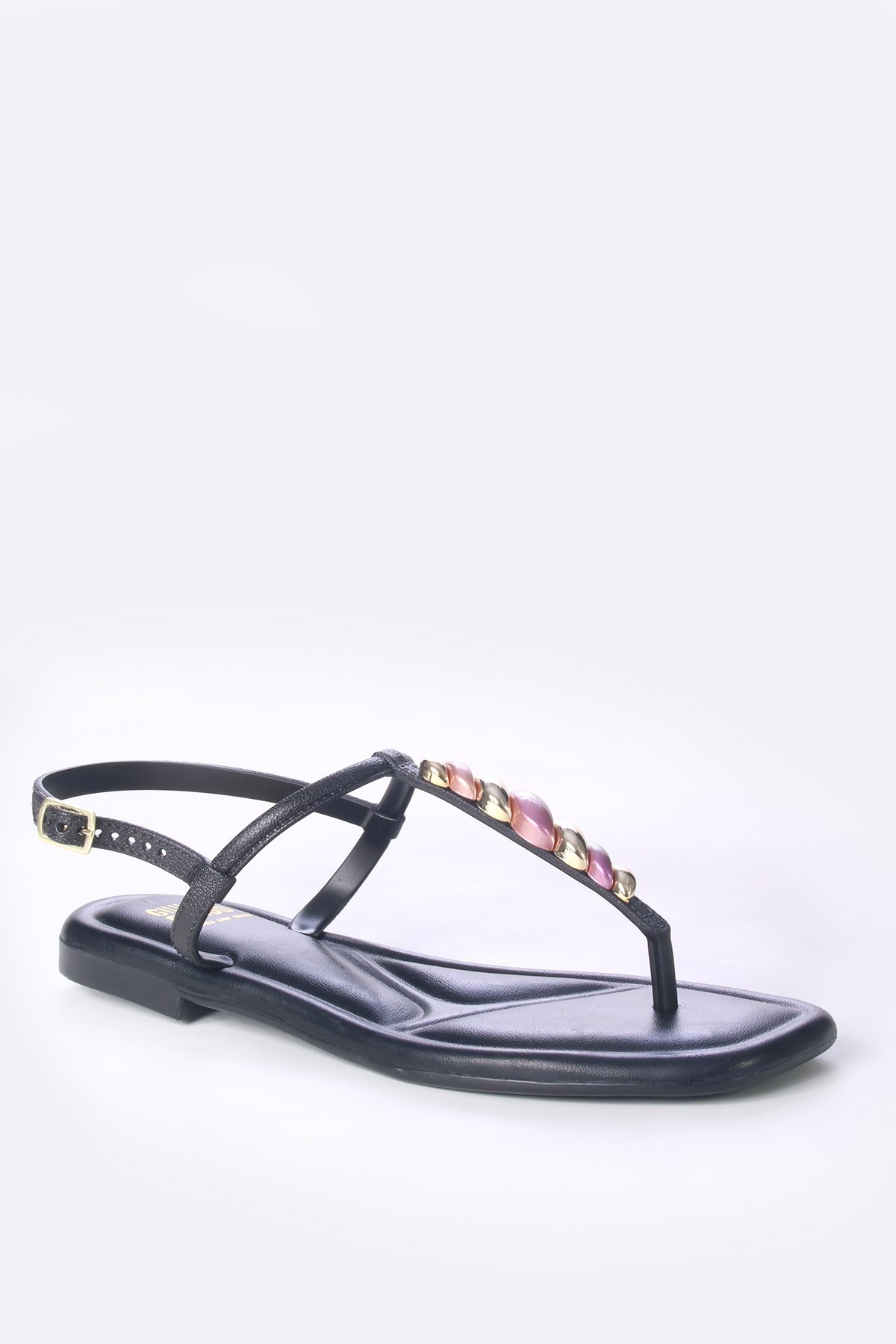 Sandália rasteira com enfeite aspiral Preto 2