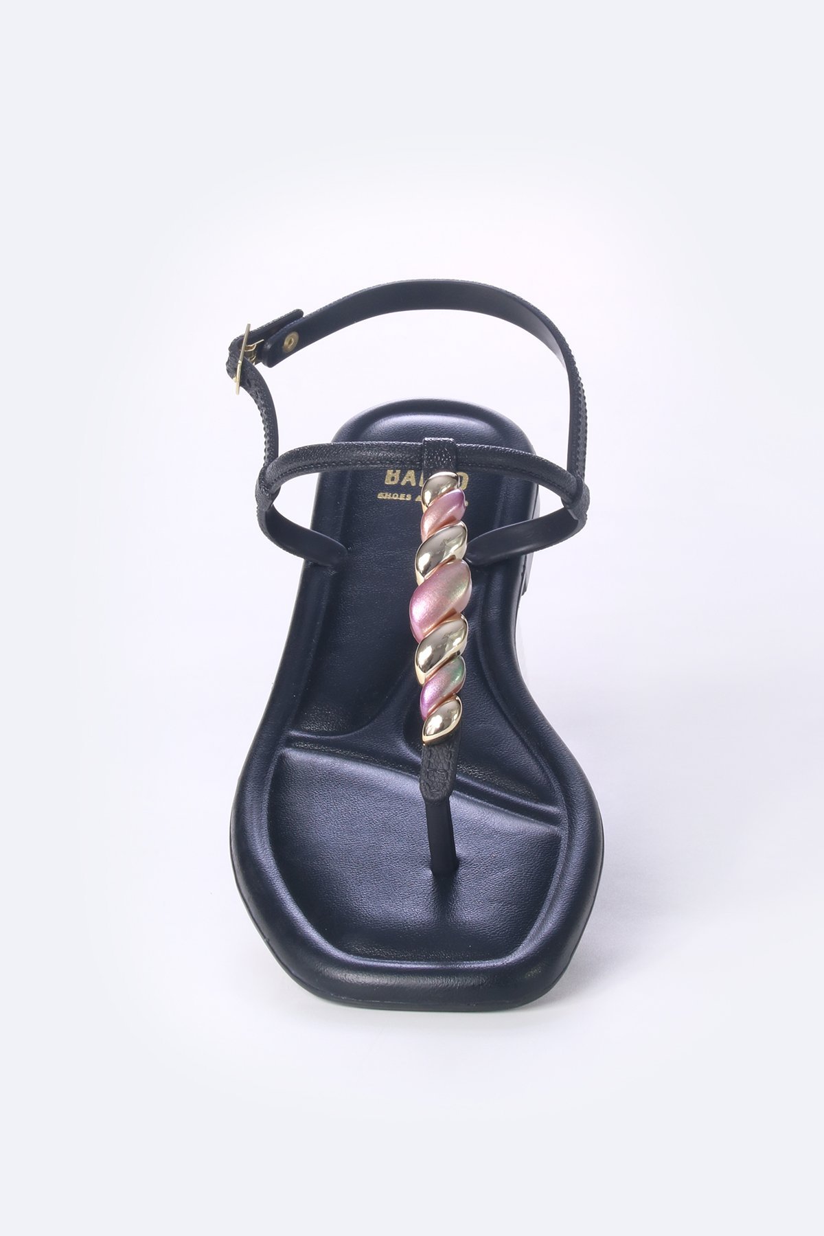 Sandália rasteira com enfeite aspiral Preto 3