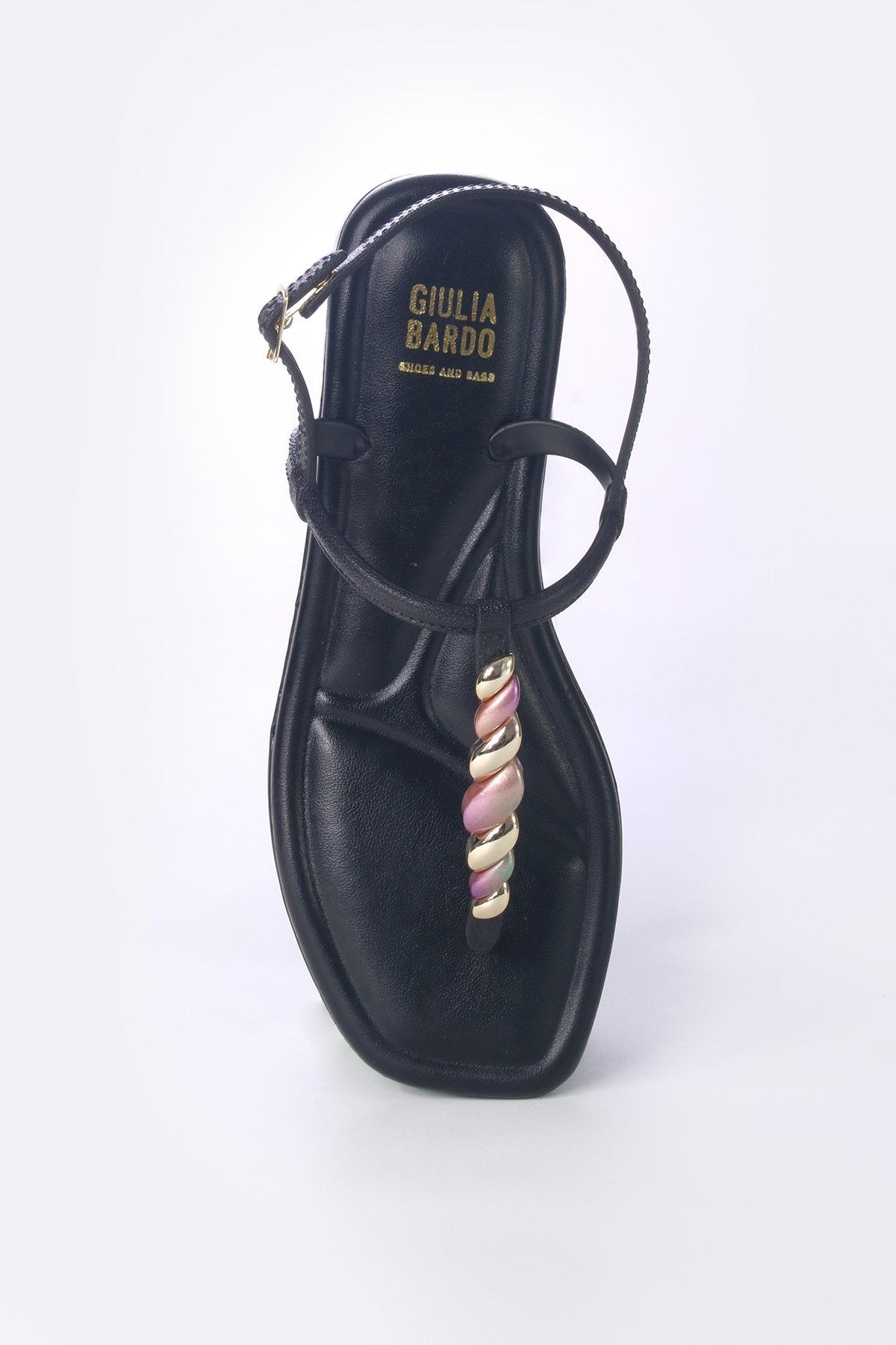 Sandália rasteira com enfeite aspiral Preto 4