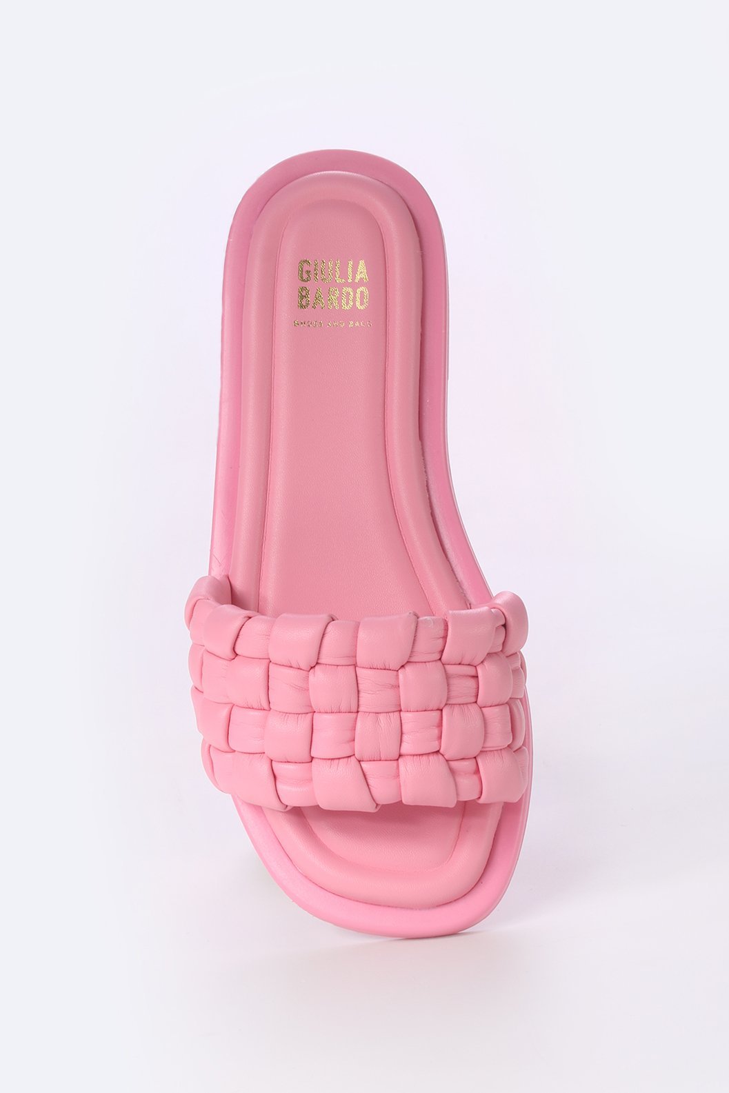 Sandália Rasteira Macramê com texturas Rosa 5