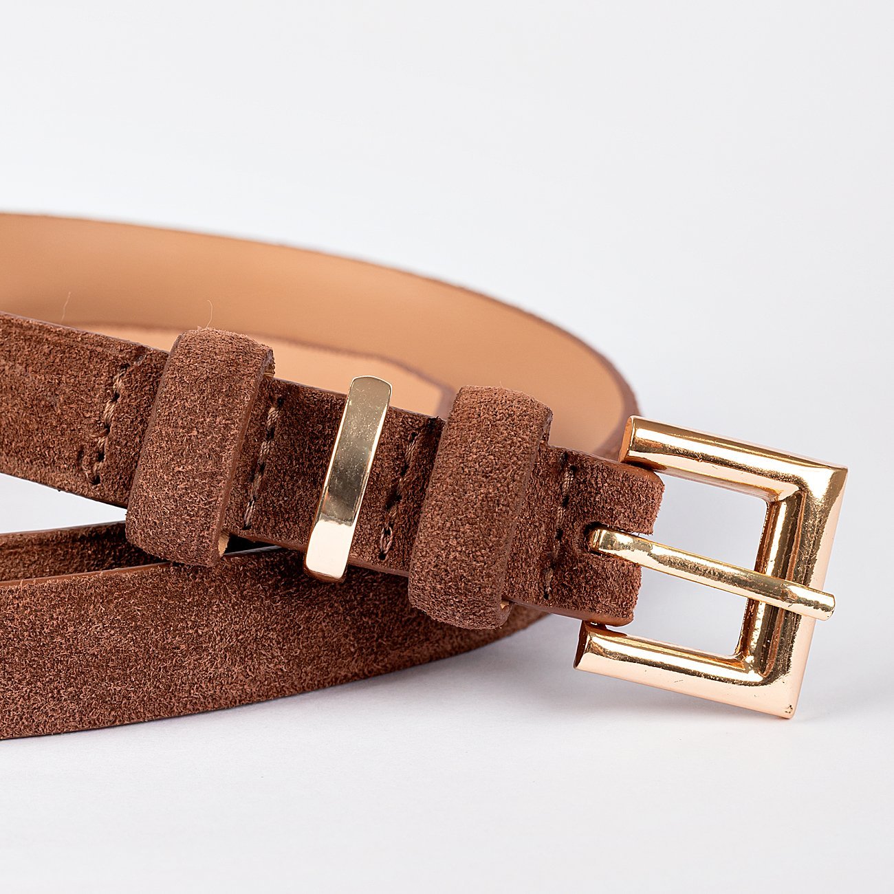 Cinto Angela Couro Fino Camurça Marrom 3