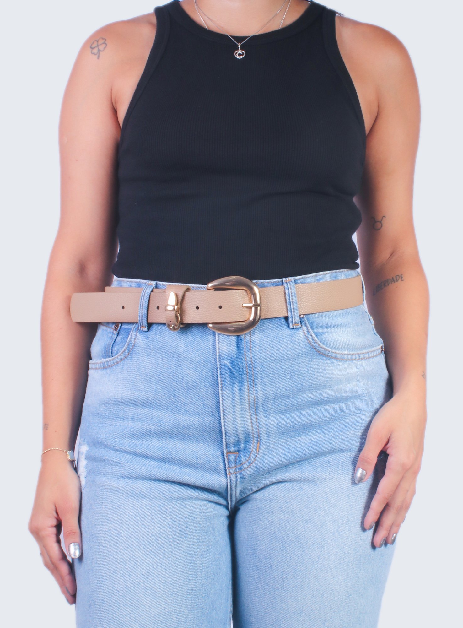 Cinto Fivela Dourada Ayla Bege 2