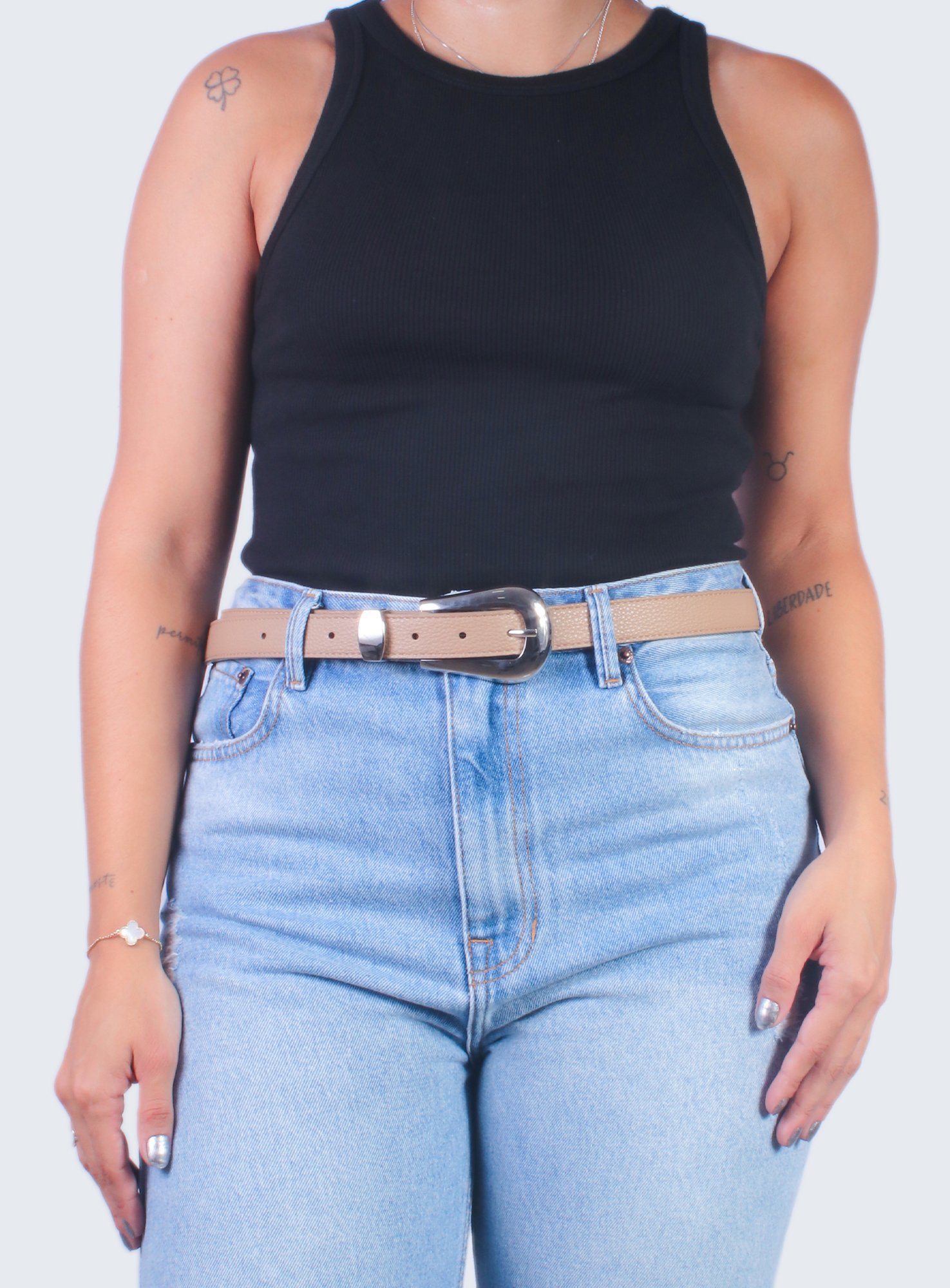 Cinto fivela em metal prata Luanna Bege 2