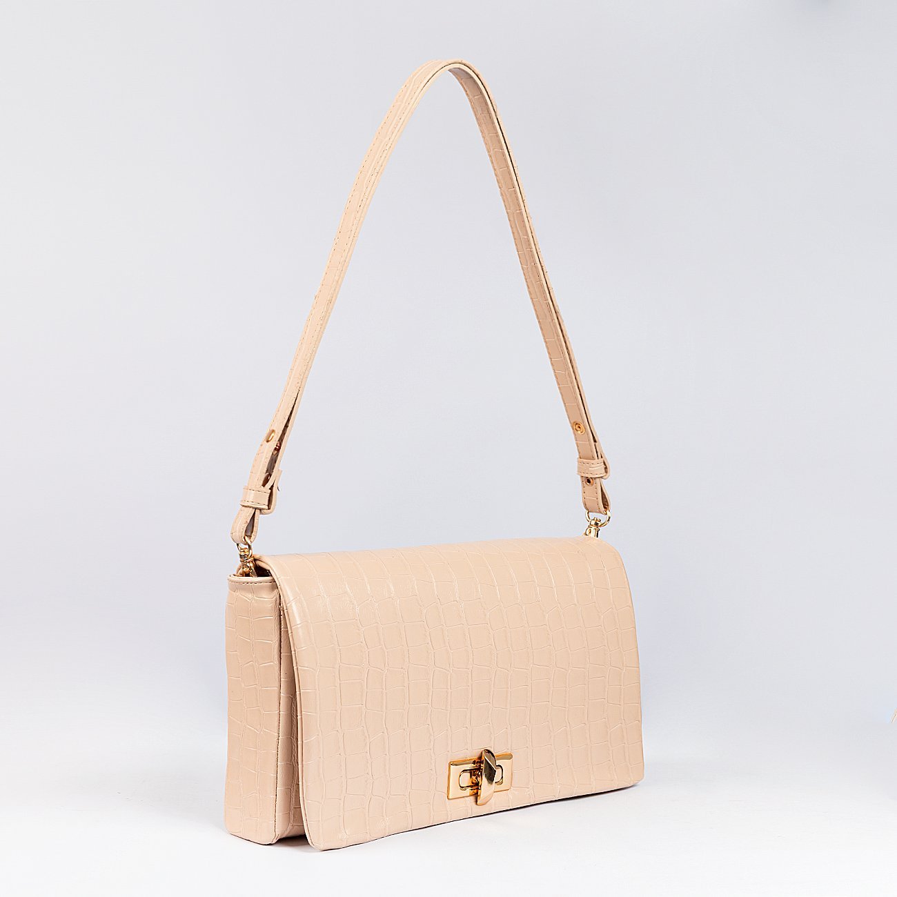 Bolsa Shoulder Bag Mavie Croco Bege 4