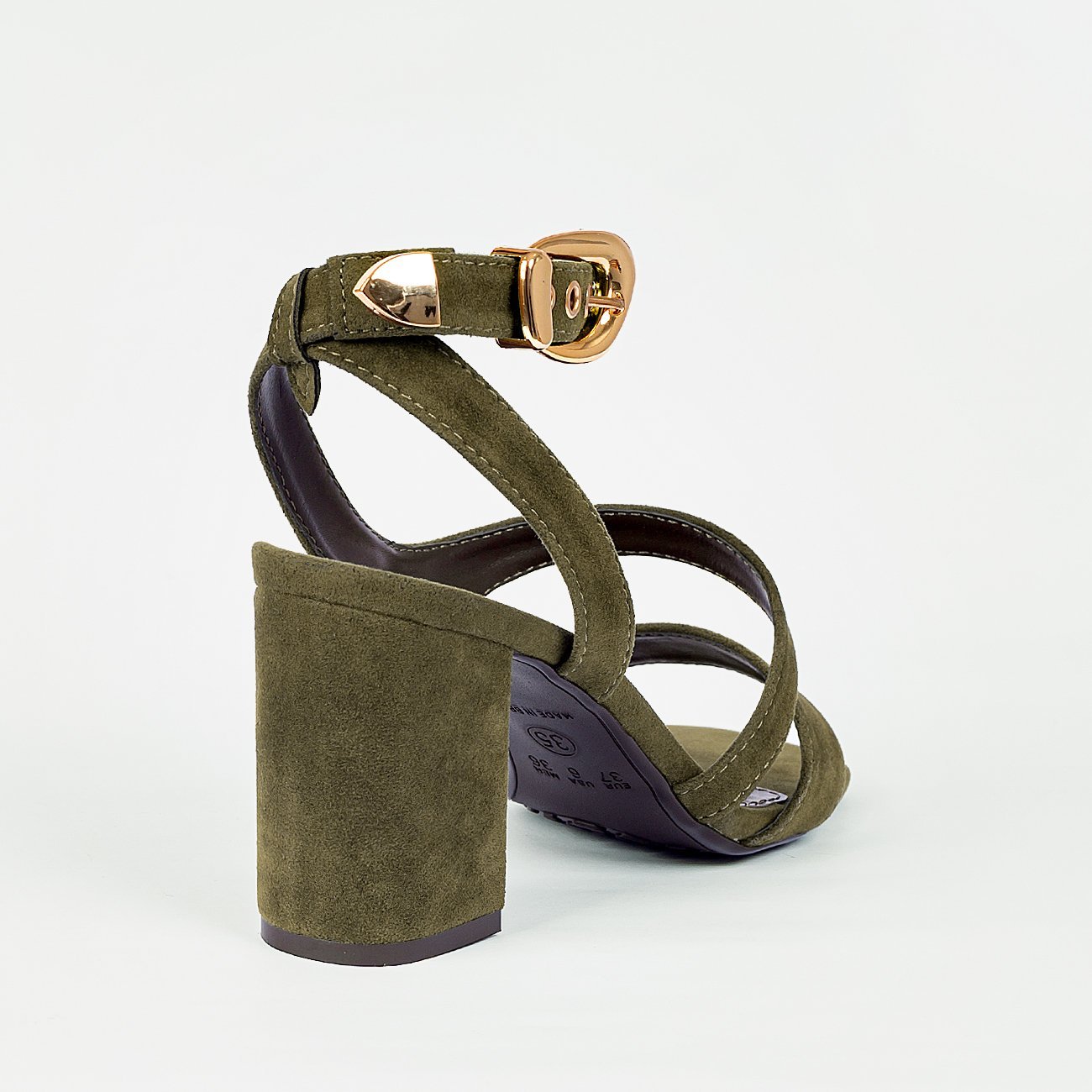 Sandália Salto Bloco Adele em Camurça Verde 4