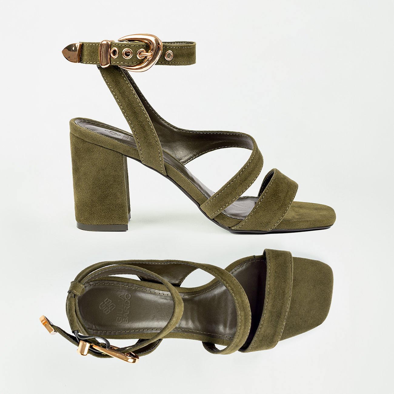 Sandália Salto Bloco Adele em Camurça Verde 6