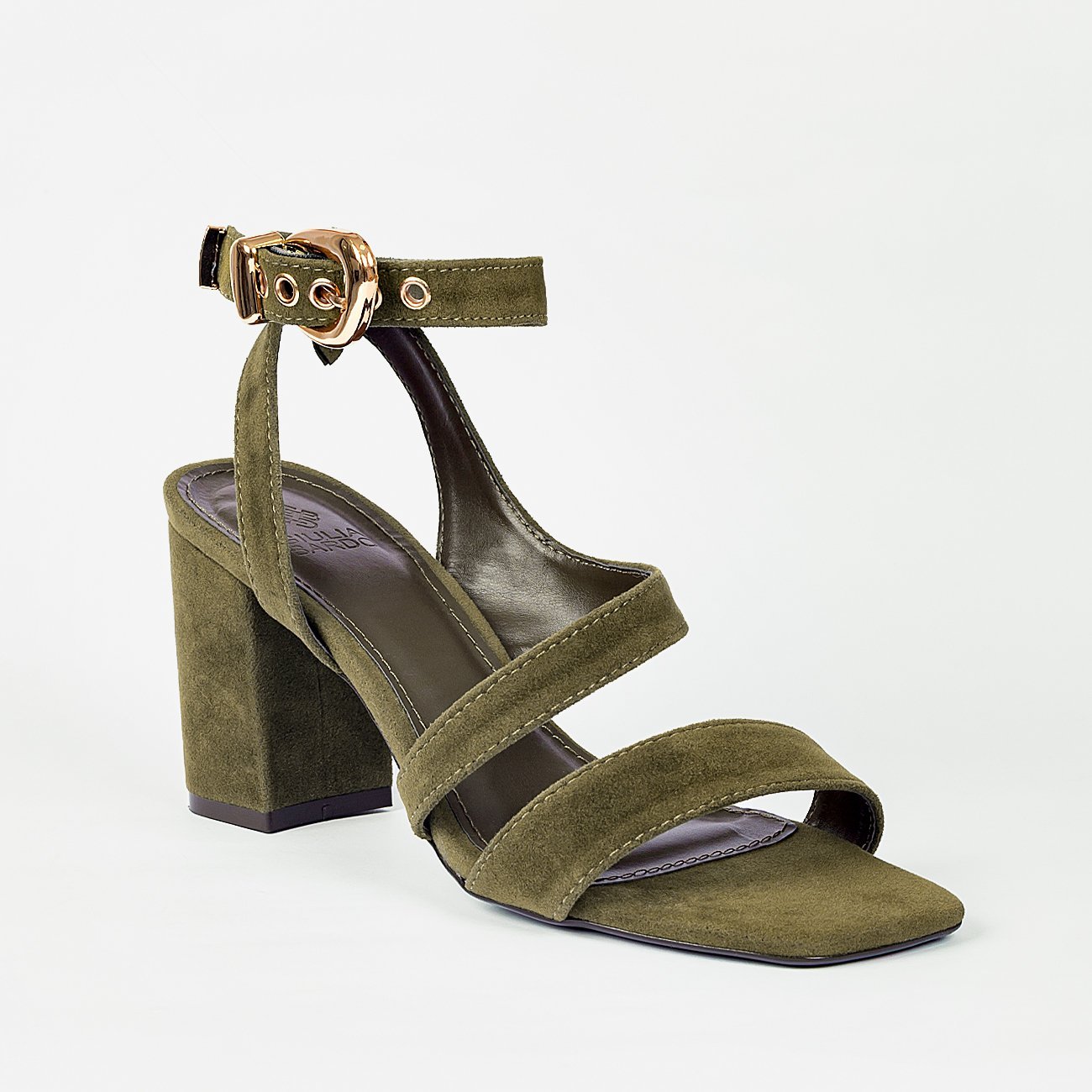 Sandália Salto Bloco Adele em Camurça Verde 3