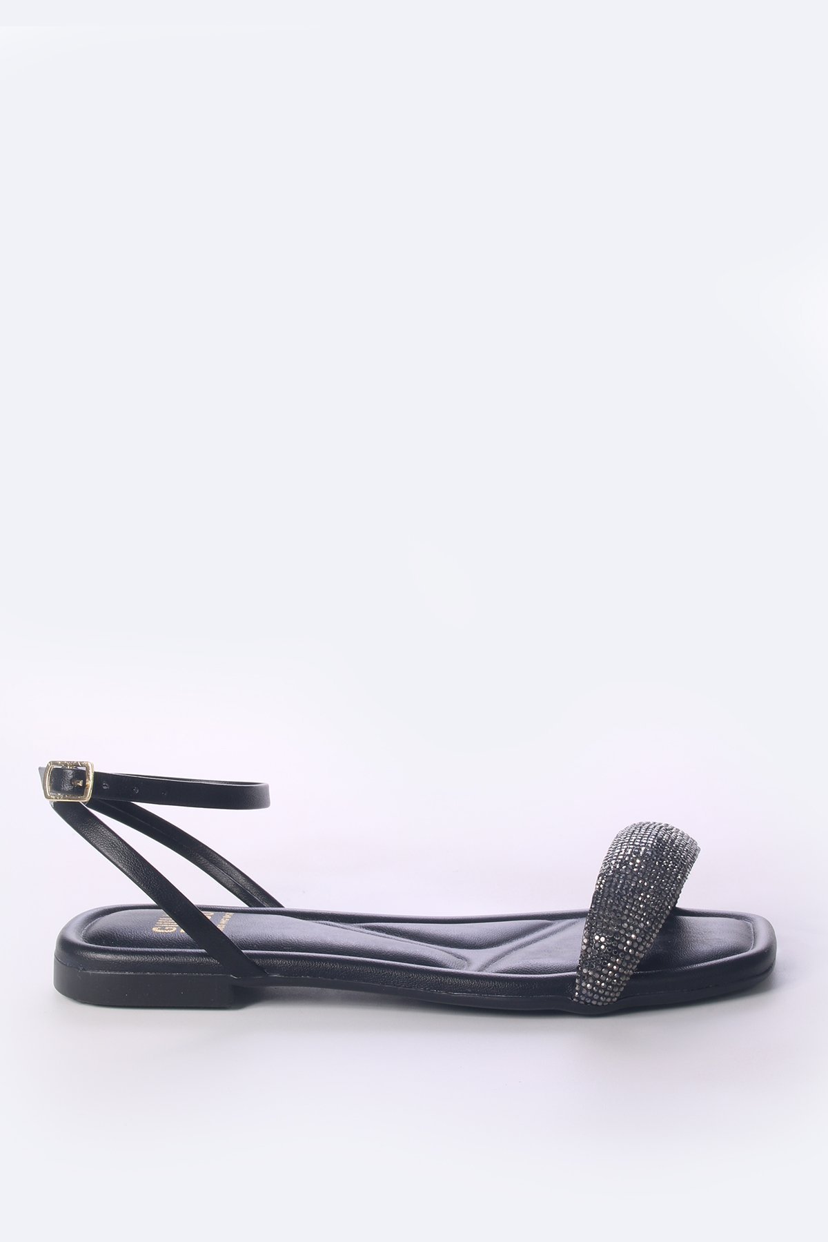 Sandália Rasteira com tira frontal de Strass